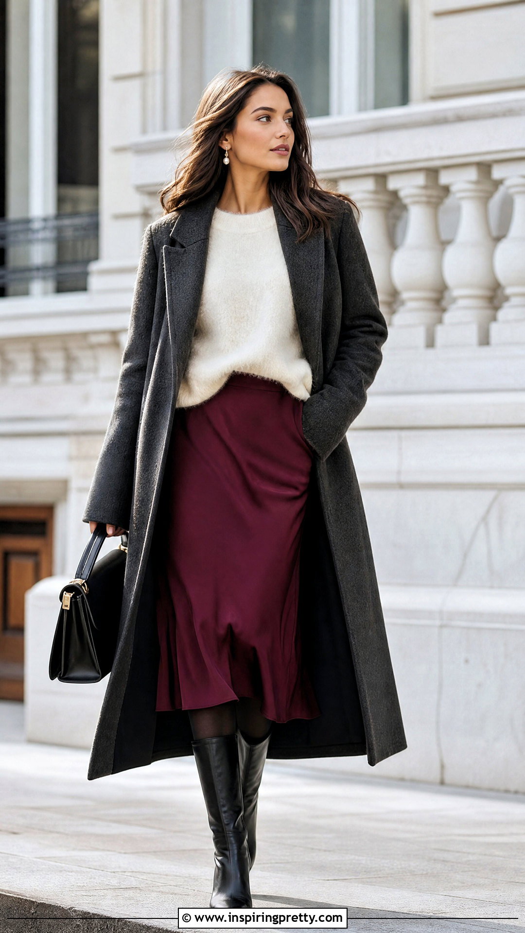 Hollister Fuzzy Sweater With Satin Midi Skirt - 25 hollister winter tops outfit ideas