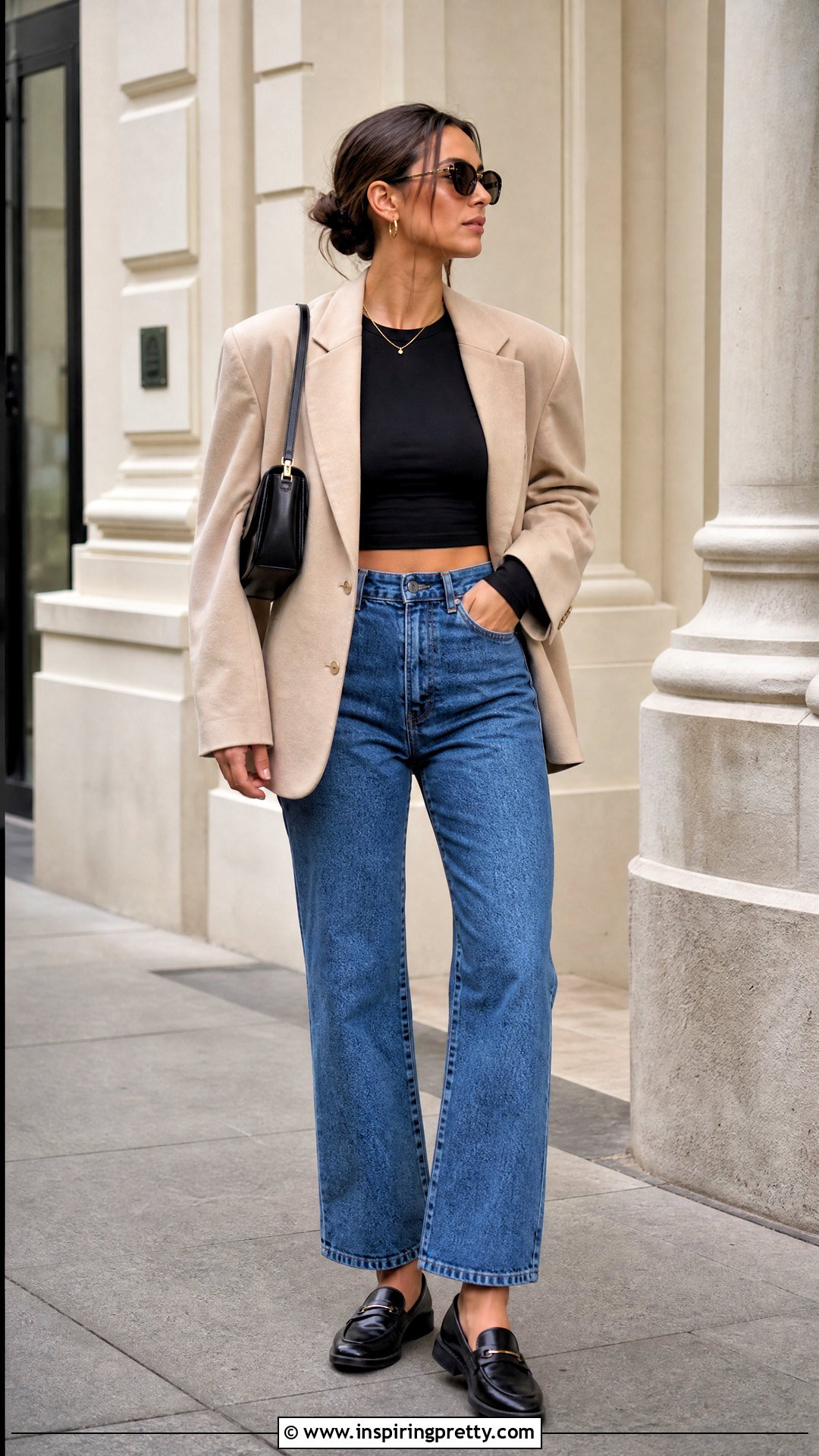 Hollister Long Sleeve Crop Top With An Oversized Blazer - 20 hollister long sleeve crop top outfit ideas