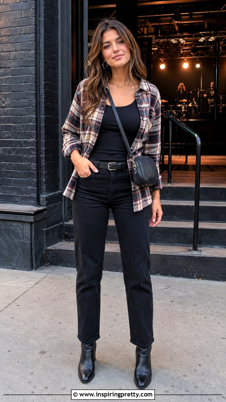 Hollister Plaid Shirt With Tank And Black Jeans - 50 hollister tops outfit ideas