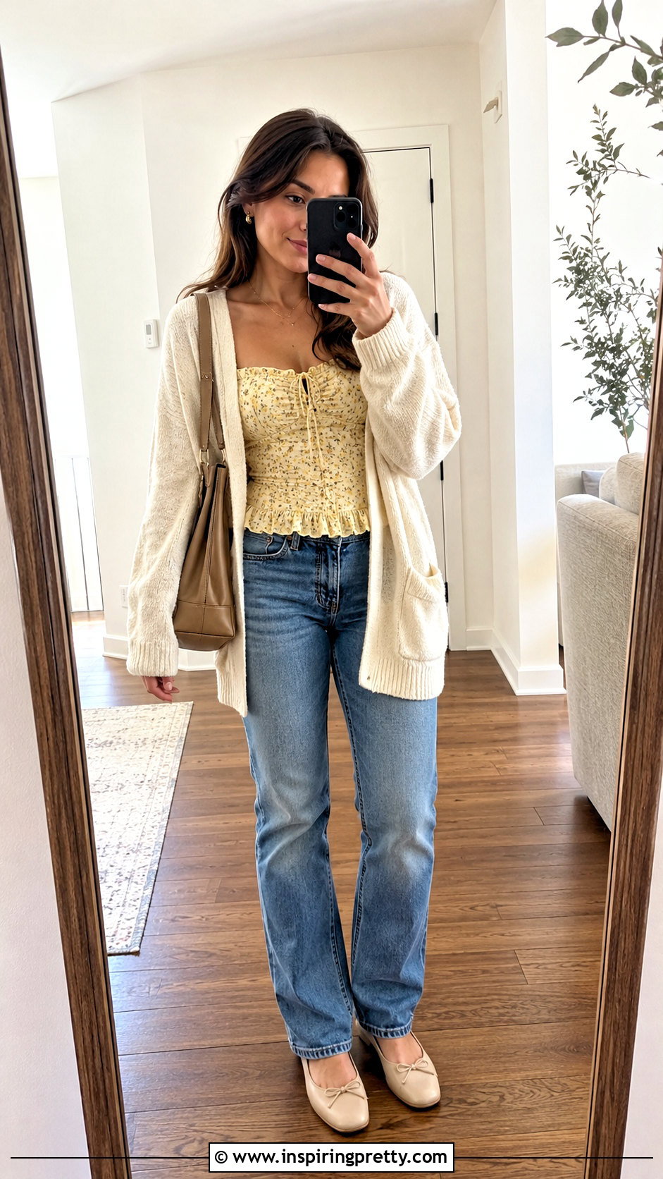 Hollister Yellow Flower Top With Straight Jeans And Cardigan - 20 hollister yellow flower top outfit ideas