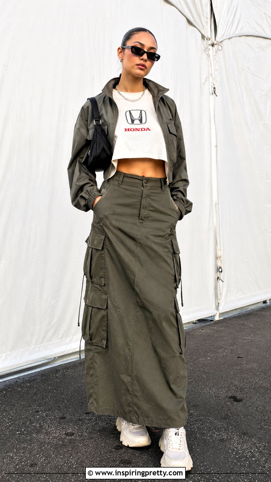 Honda Crop Top With Cargo Maxi Skirt - 20 honda crop top outfit ideas