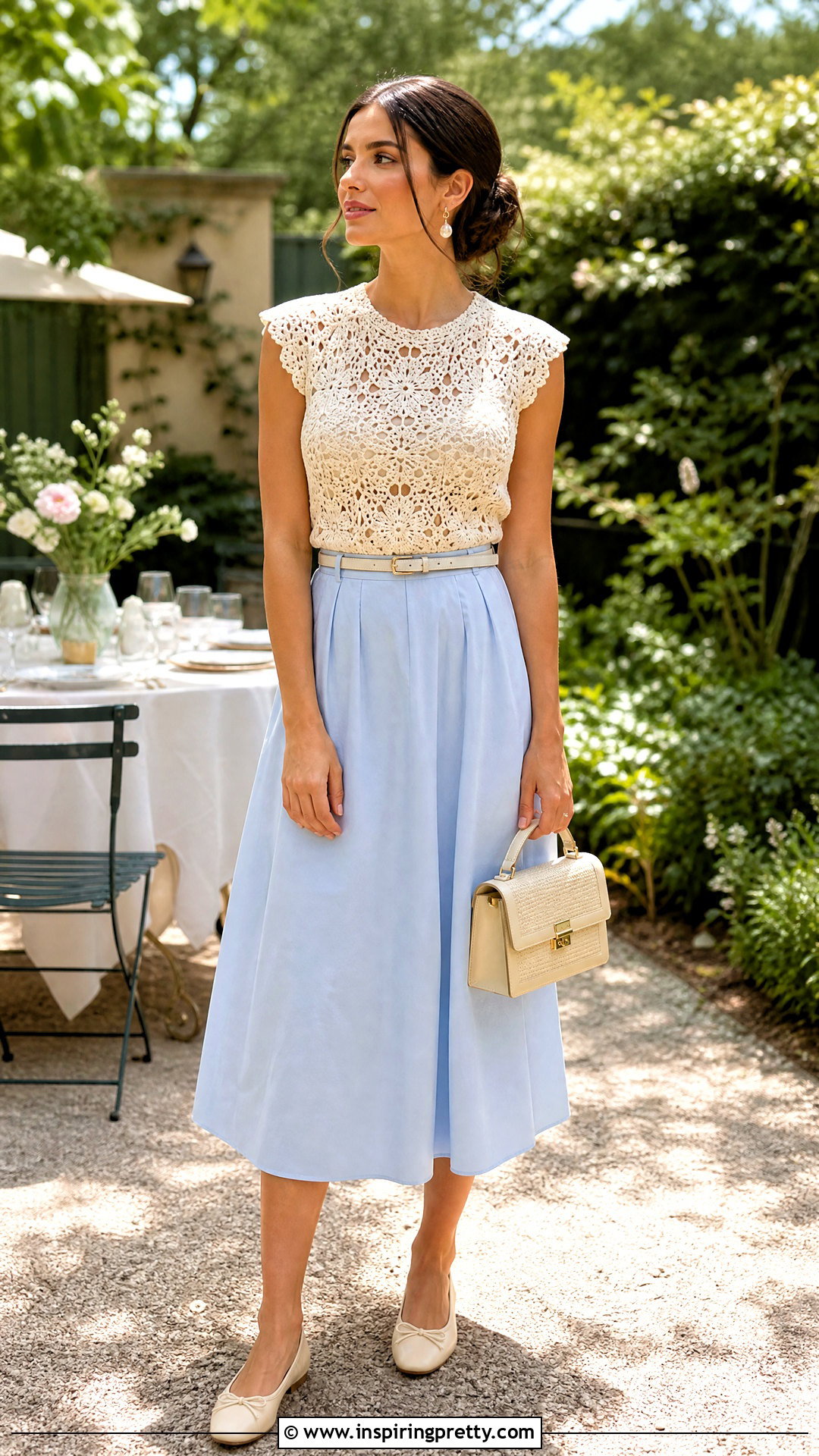 Honey Punch Crochet Top With A Poplin Midi Skirt - 20 honey punch crochet top outfit ideas