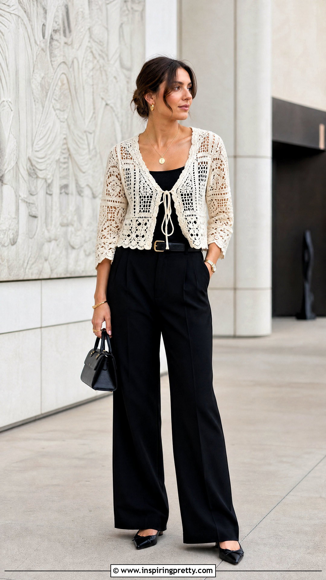 Honey Punch Crochet Top With Black Trousers - 20 honey punch crochet top outfit ideas