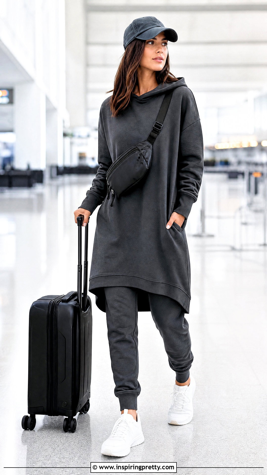 Hooded Extra Long Tunic Top With Joggers - 20 extra long tunic tops outfit ideas