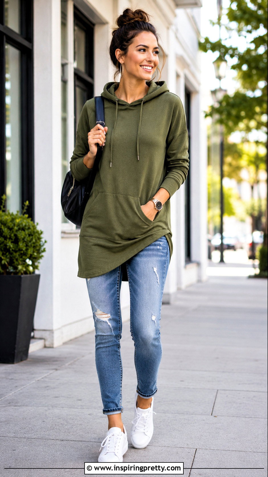 Hooded Tunic Top With Distressed Jeans - 50 tunic tops with jeans