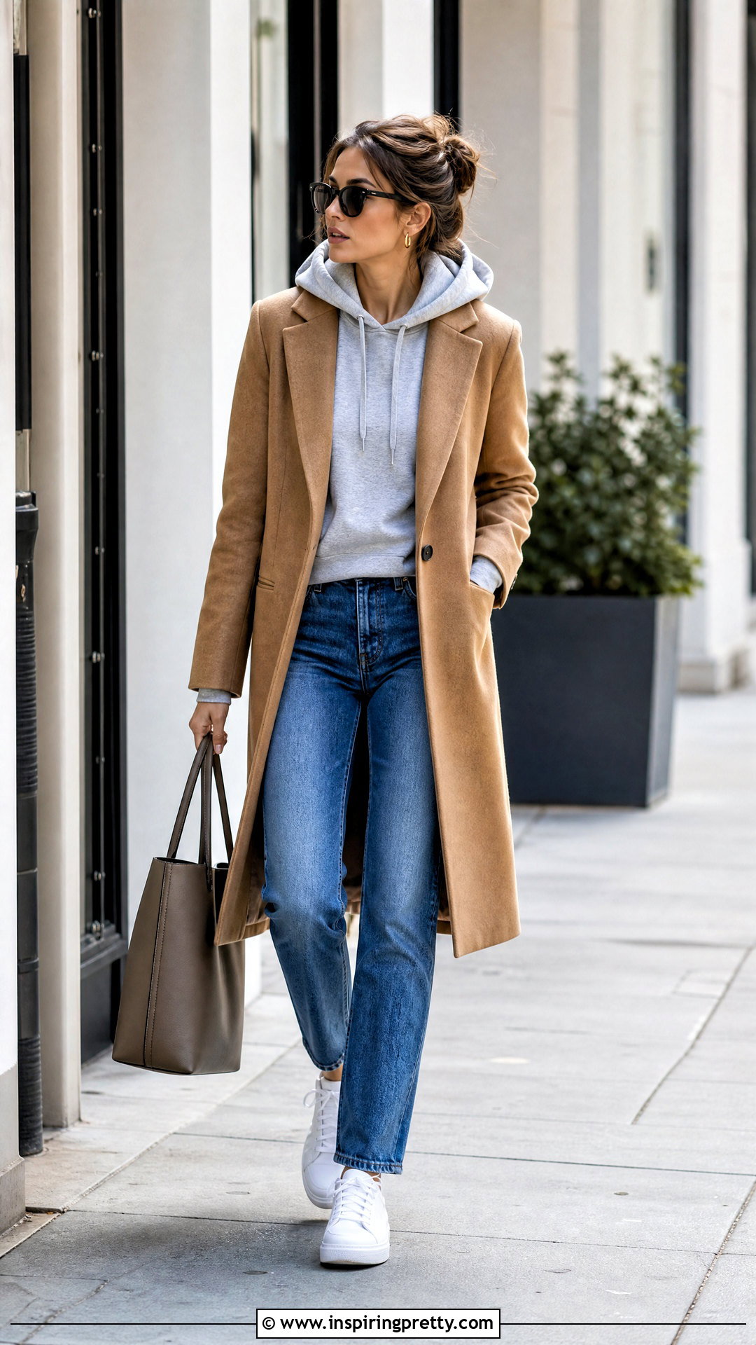 Hoodie And Tailored Coat Outfit - 50 gathered top outfit ideas