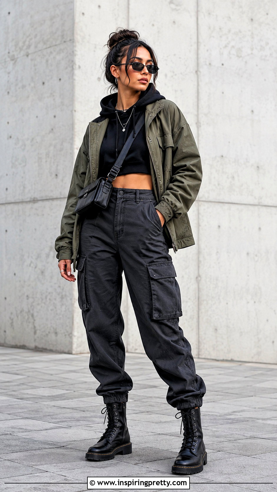 Hoodie Crop Top With Combat Boots - 50 hoodie crop top outfit ideas