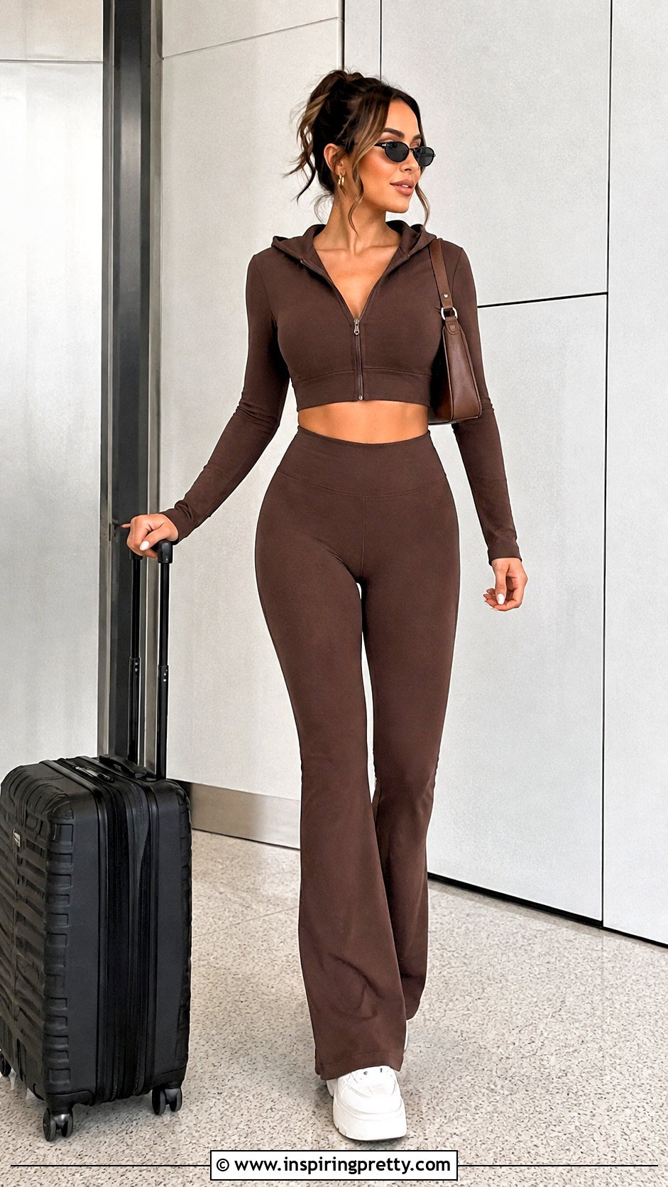 Hoodie Crop Top With Flared Leggings - 50 hoodie crop top outfit ideas