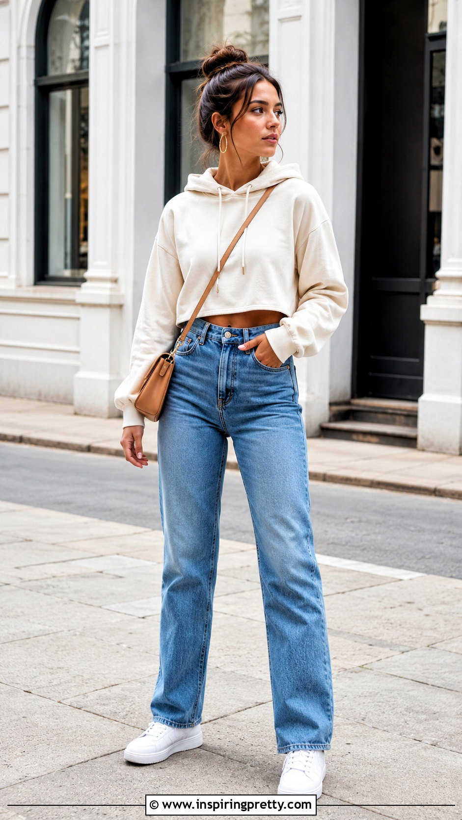 Hoodie Crop Top With High Waisted Jeans - 50 hoodie crop top outfit ideas