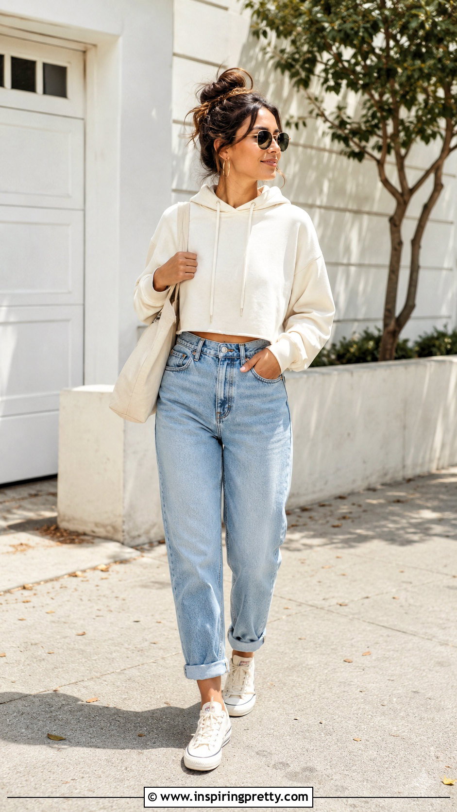 Hoodie Crop Top With Mom Jeans - 50 hoodie crop top outfit ideas