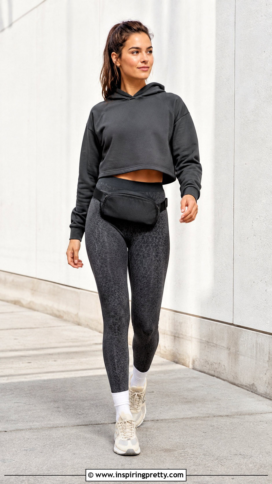 Hoodie Crop Top With Printed Leggings - 50 hoodie crop top outfit ideas