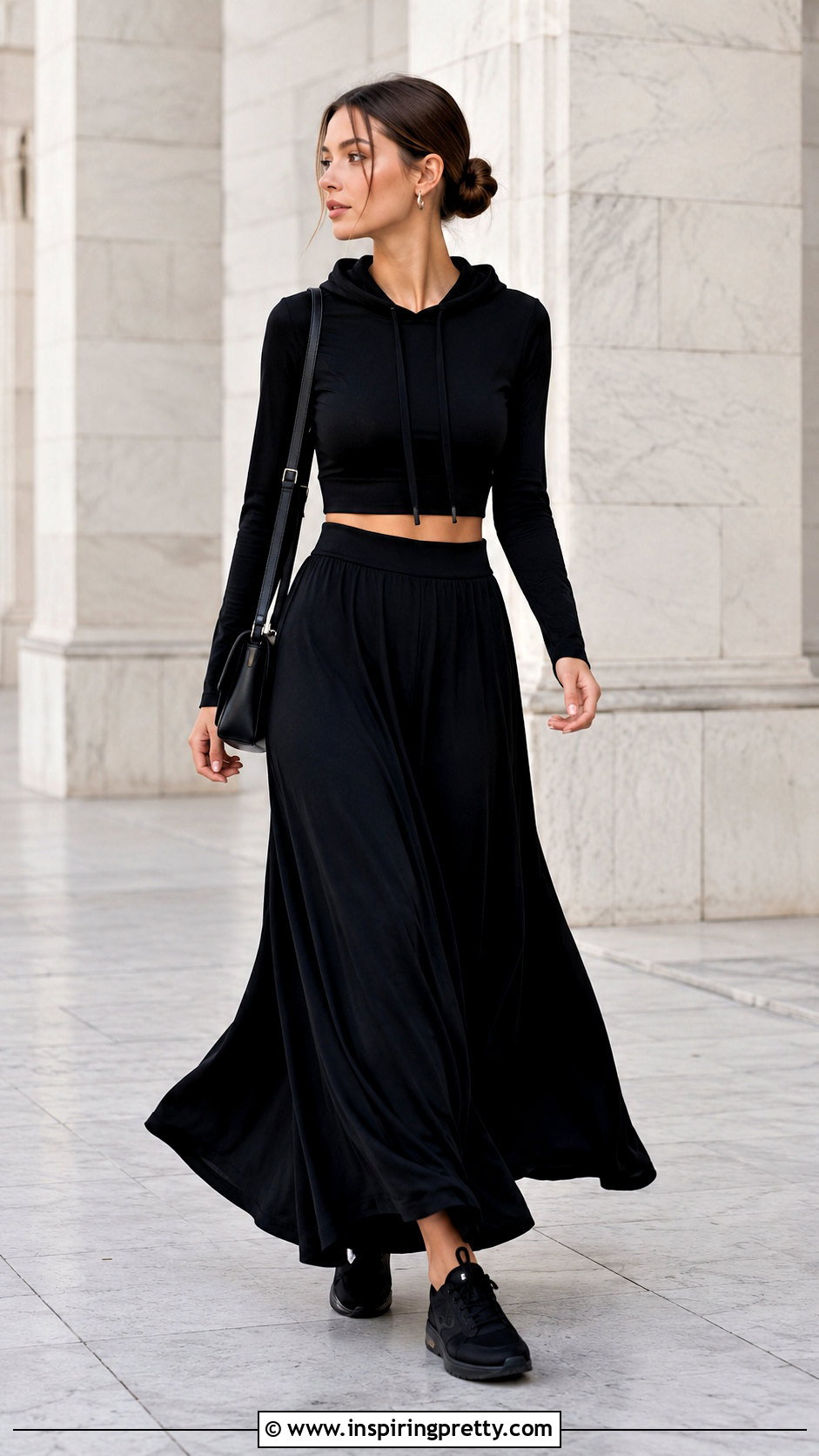 Hoodie Crop Top With a Maxi Skirt - 50 hoodie crop top outfit ideas