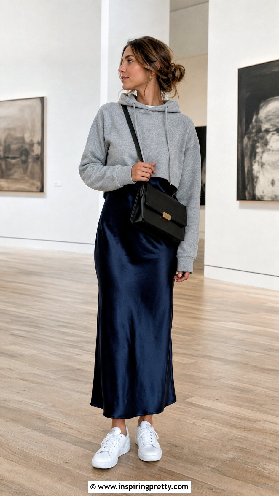 Hoodie Crop Top With a Slip Dress - 50 hoodie crop top outfit ideas
