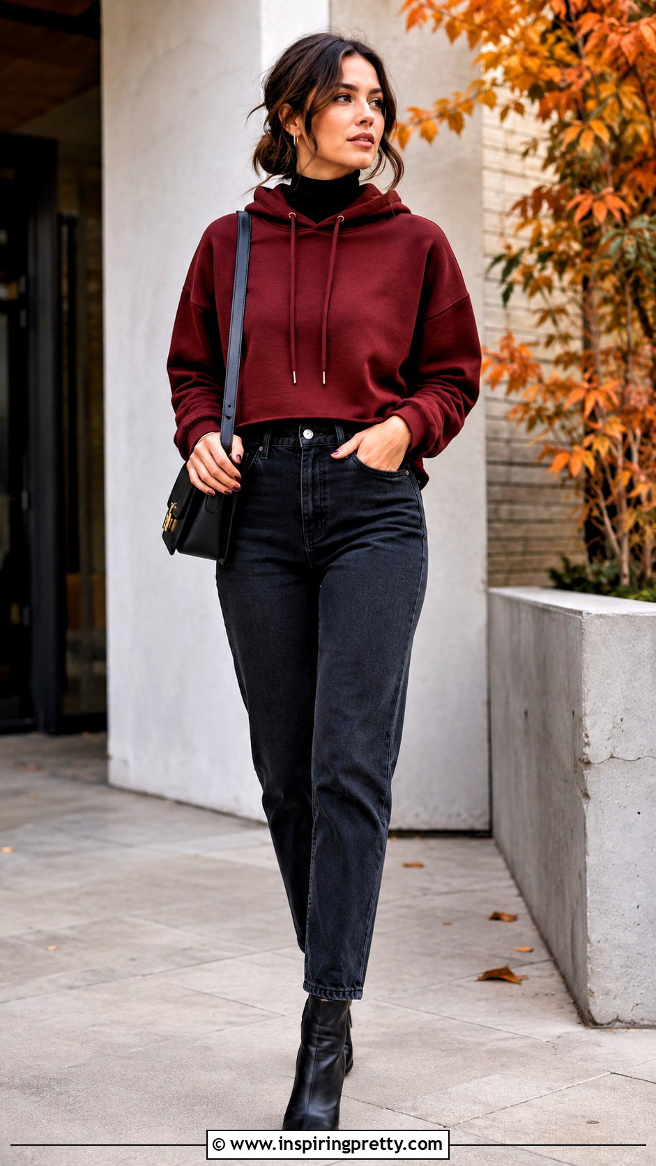 Hoodie Crop Top With a Turtleneck - 50 hoodie crop top outfit ideas