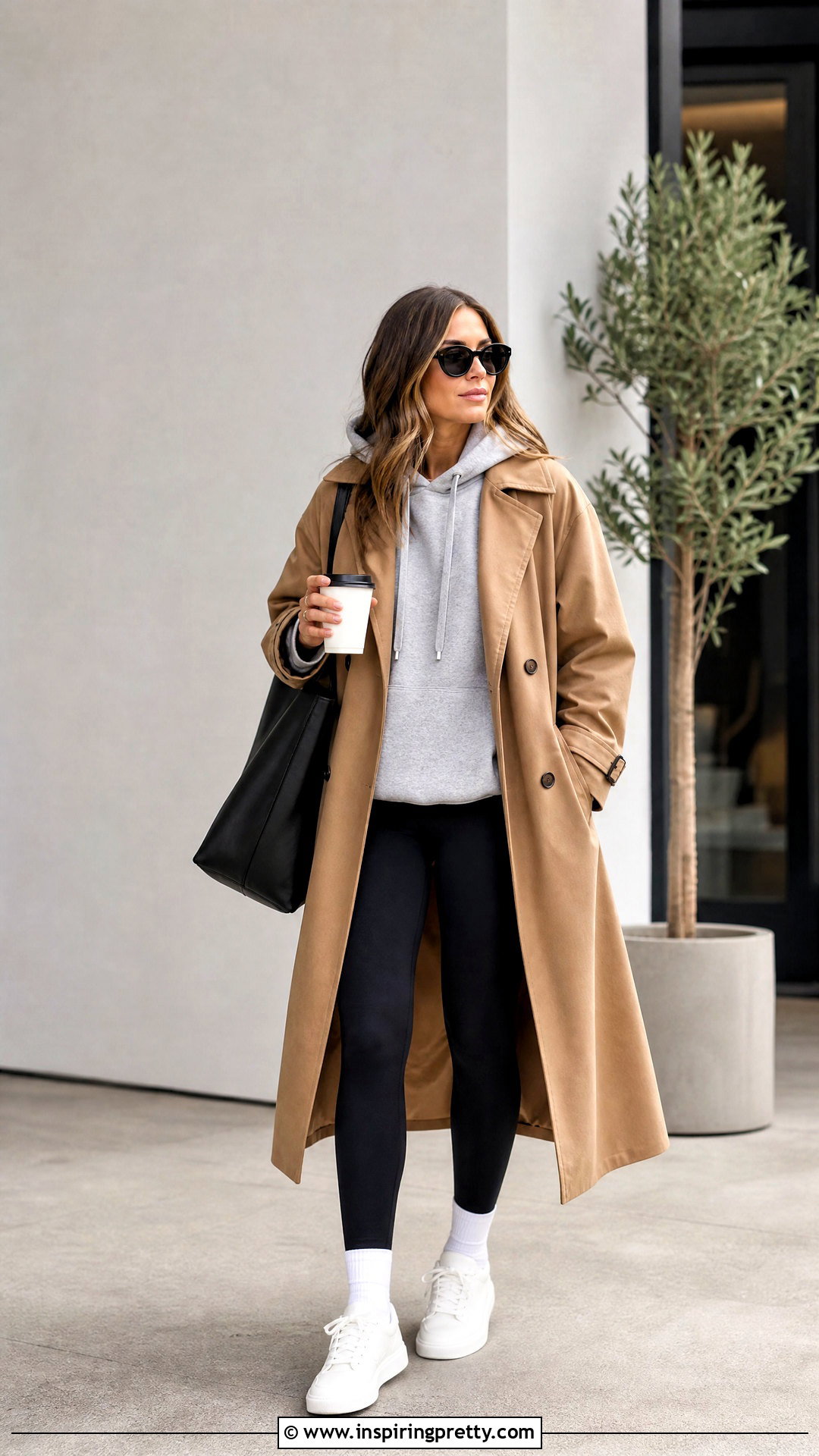 Hoodie Top With Trench Coat And Leggings - 20 tops for fall 2024 ideas