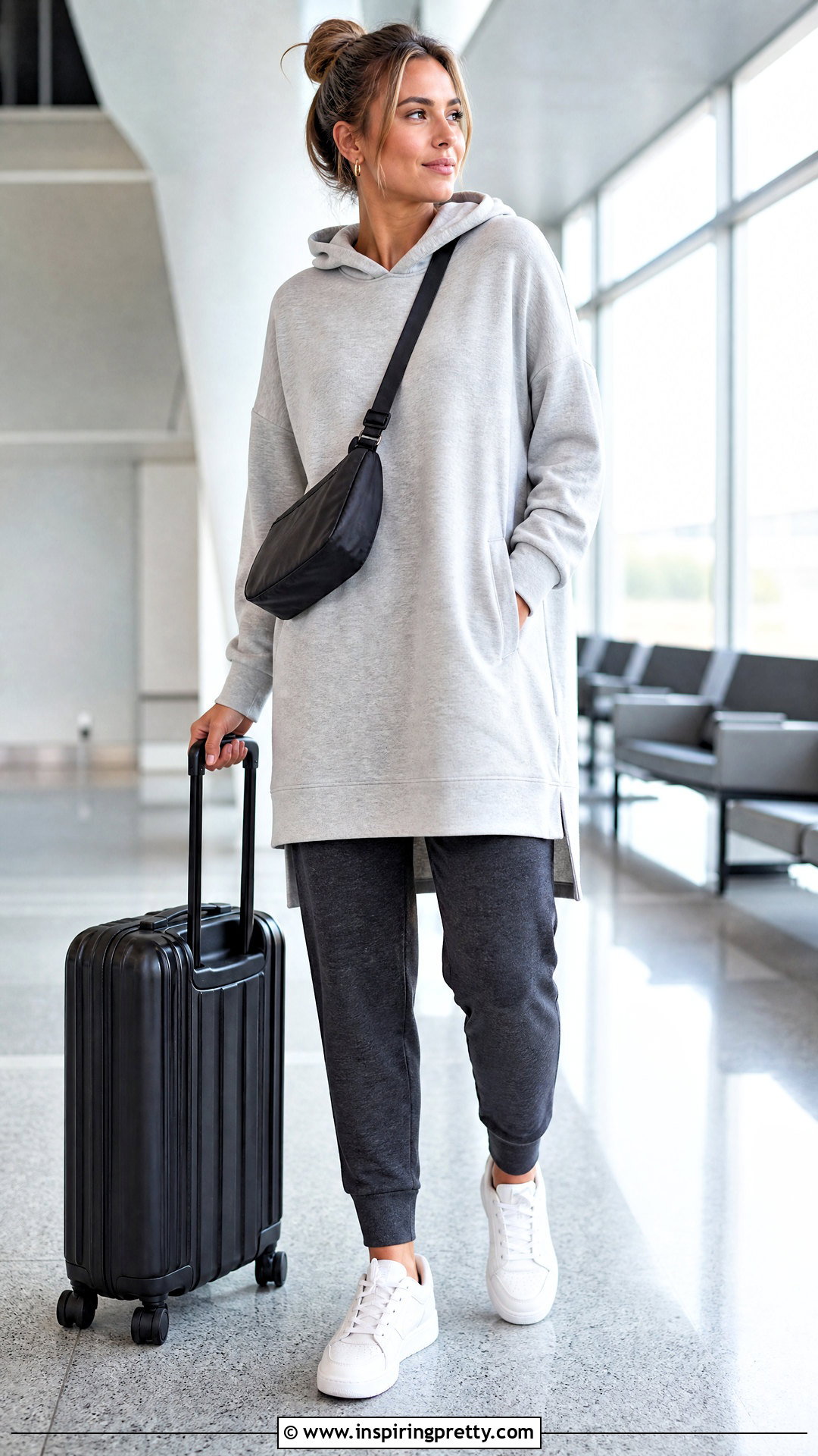 Hoodie Tunic With Jogger Pants And Sporty Sneakers - 20 pants to wear with tunic tops outfit ideas