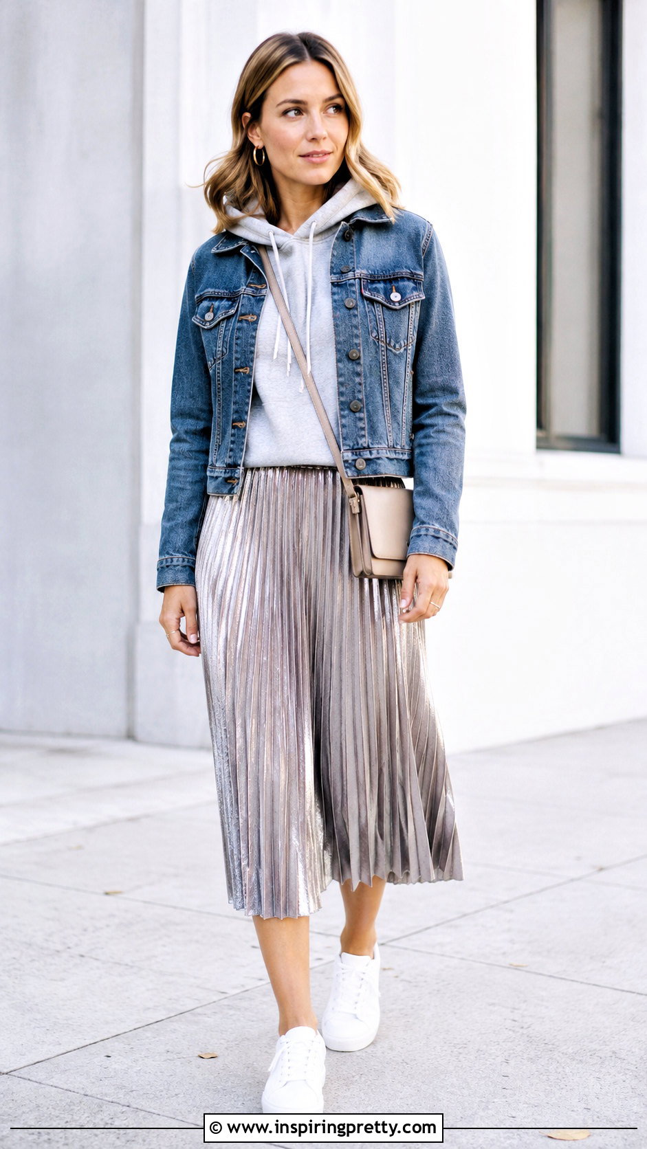 Hoodie With Pleated Midi Skirt - 50 tops for skirts ideas