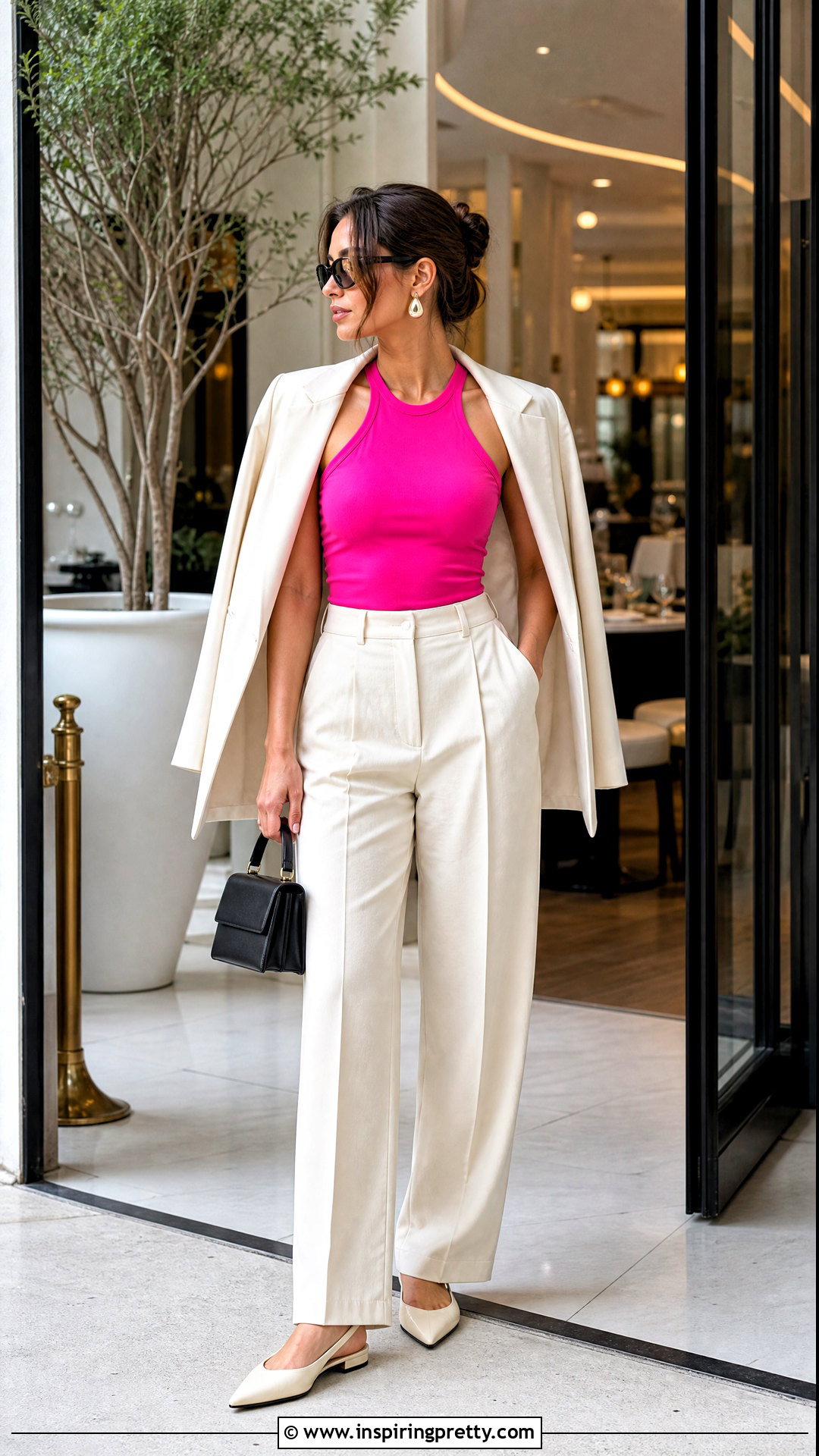 Hot Pink Halter Tank Top With Tailored Trousers - 20 urban outfitters pink tank tops