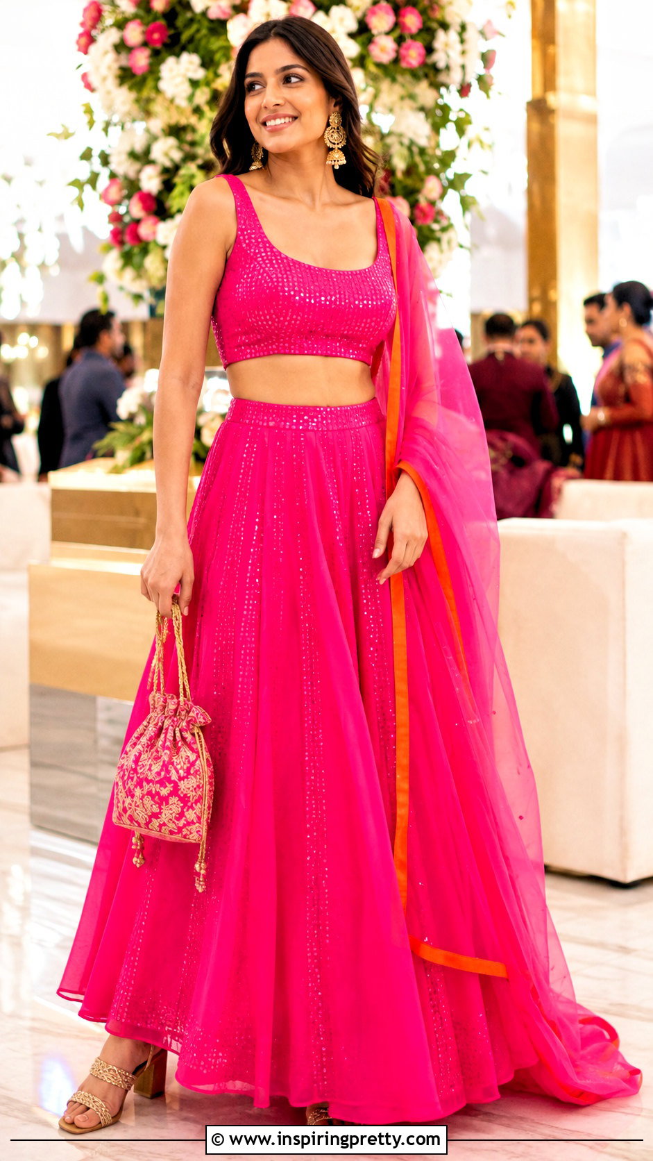 Hot Pink Lehenga Crop Top Outfit - 50 party wear lehenga crop tops outfit ideas