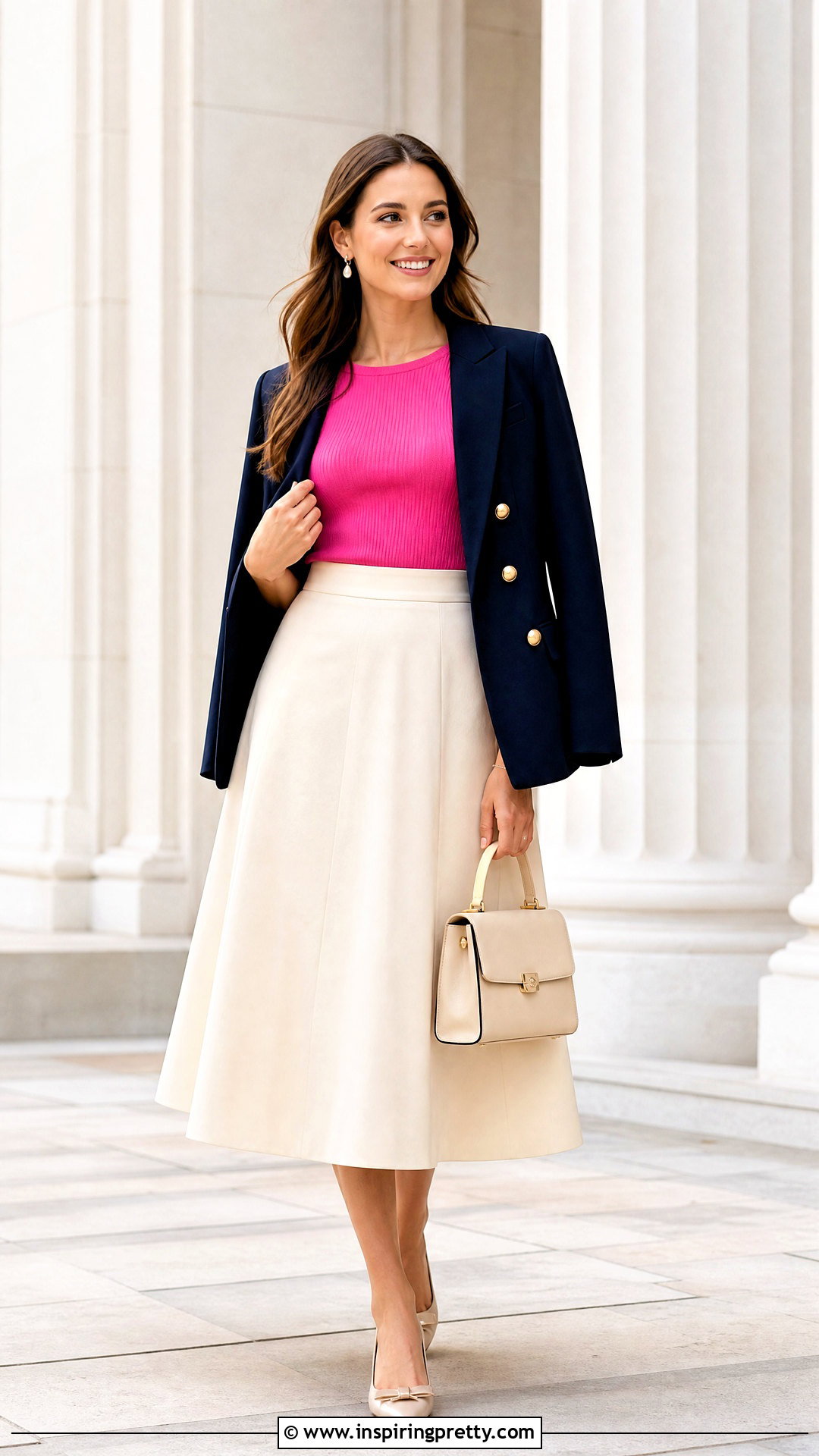 Hot Pink Top With A Line Midi Skirt - 50 hot pink top outfit ideas