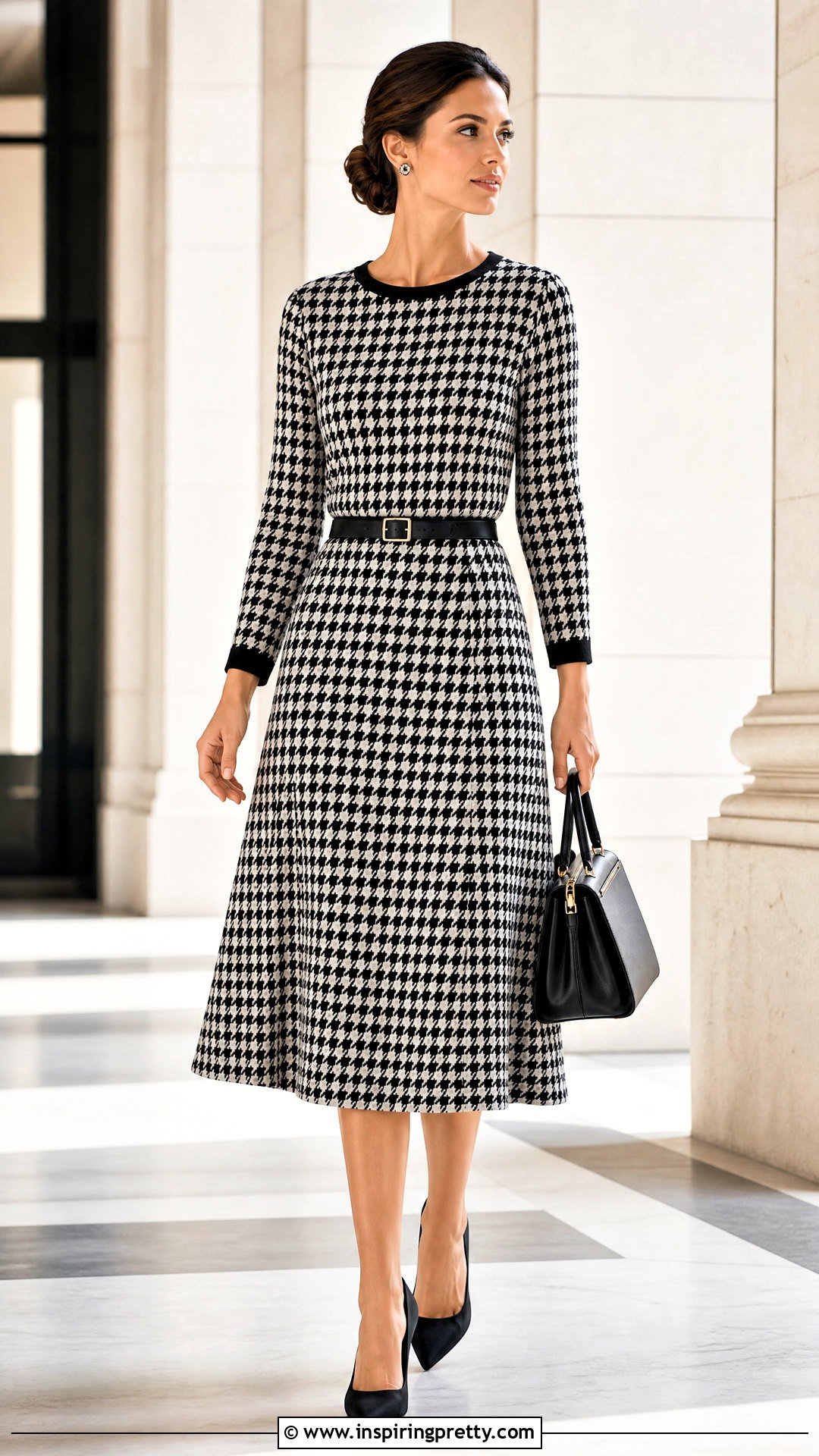 Houndstooth Top And A Line Skirt Set - 50 matching skirt and top set outfit ideas