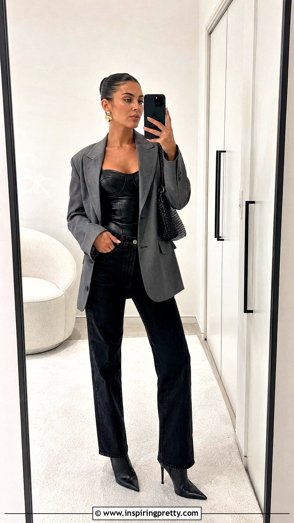 House of CB Leather Top With Black Straight Leg Jeans - 20 house of cb leather top outfit ideas