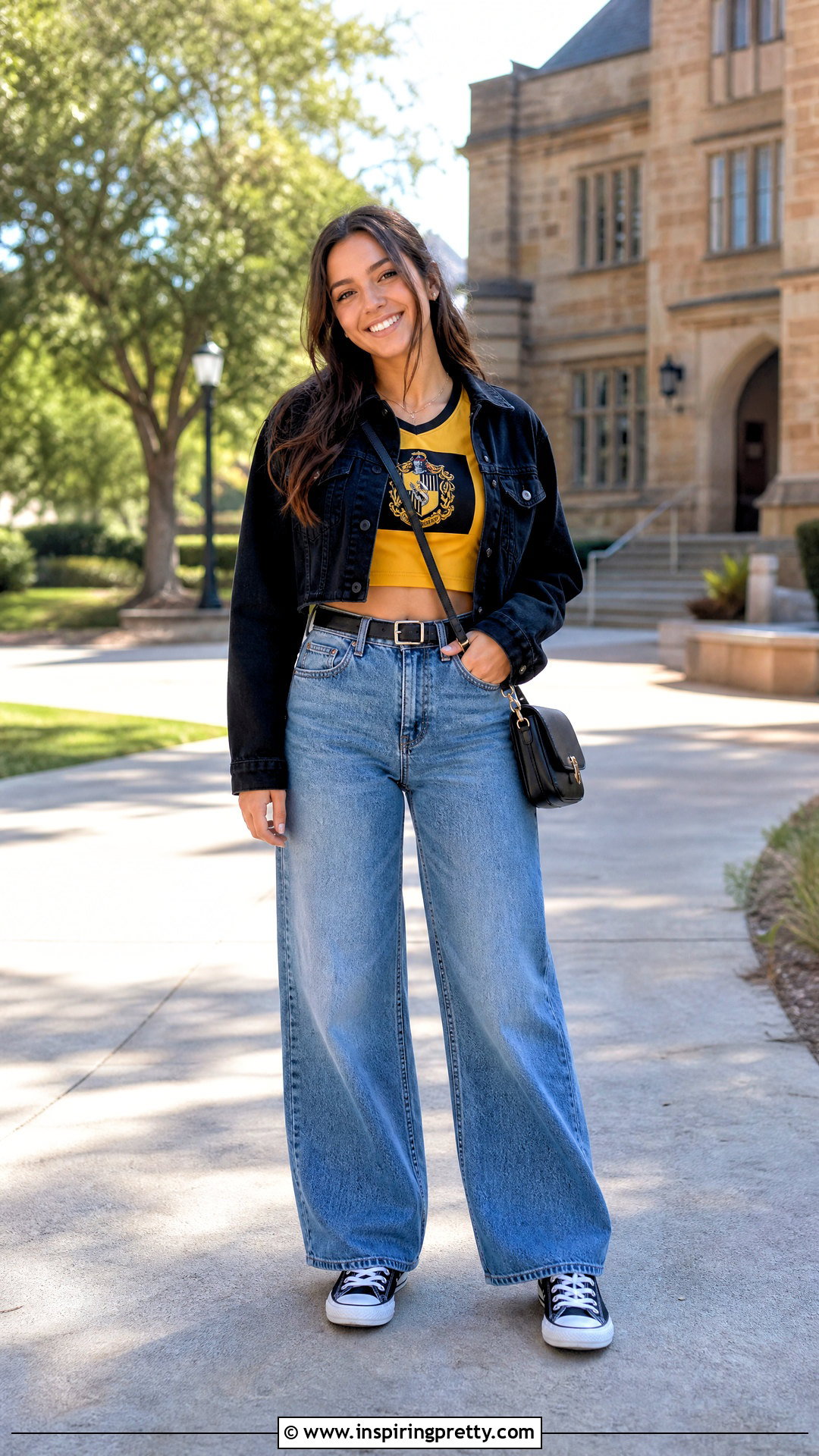 Hufflepuff Crop Top With Wide Leg Jeans - 20 Harry Potter Crop Top Ideas