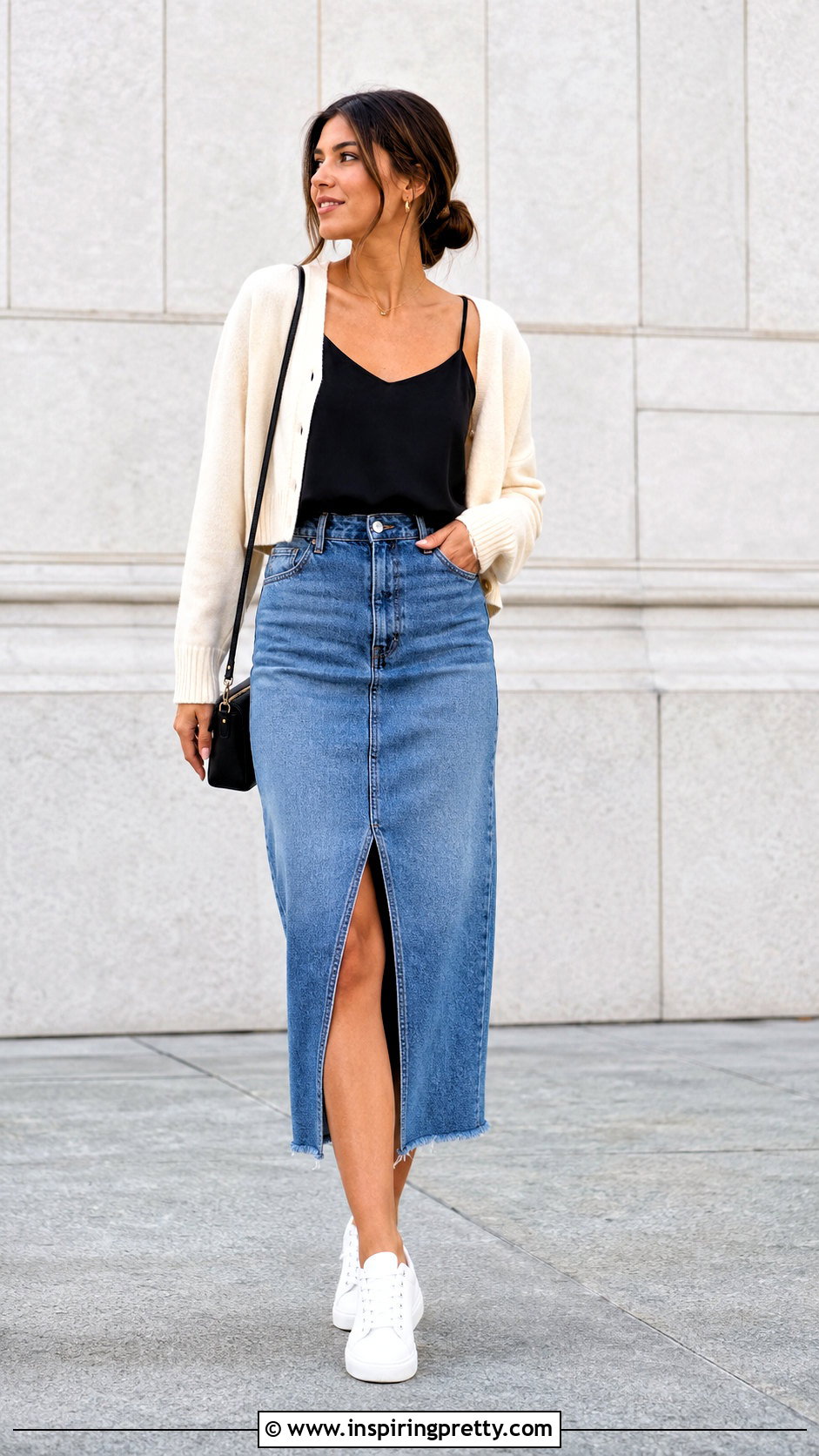 Hurley Cami With A Denim Midi Skirt - 20 hurley tops outfit ideas