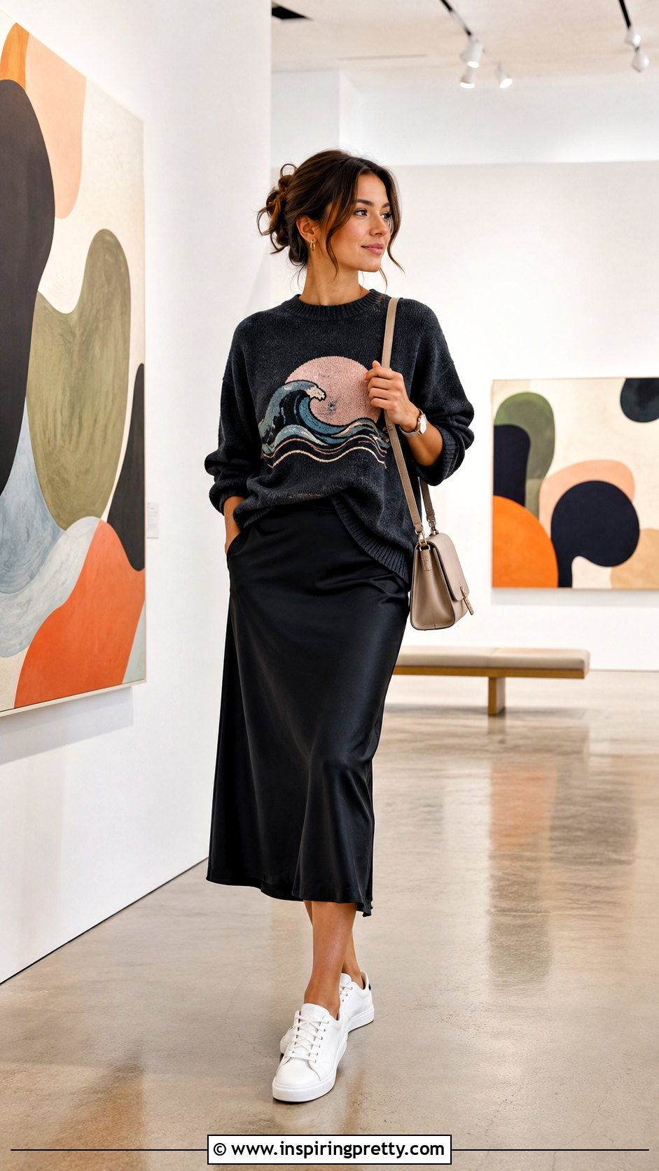 Hurley Sweater With A Satin Midi Skirt - 20 hurley tops outfit ideas