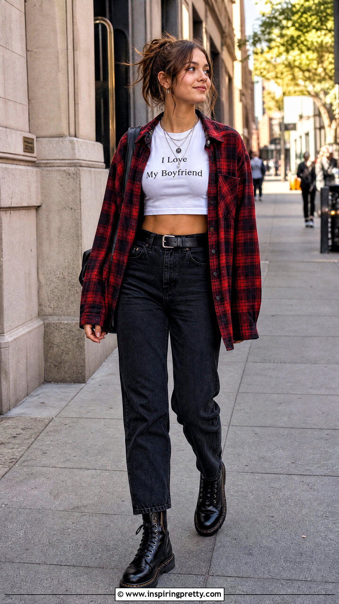 I Love My Boyfriend Crop Top With Flannel And Black Jeans - 20 i love my boyfriend shirt crop top outfit ideas