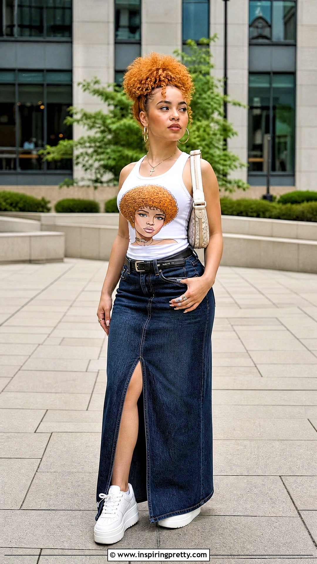 Ice Spice Tank Top With Denim Maxi Skirt - 20 Ice Spice Tank Top outfit ideas
