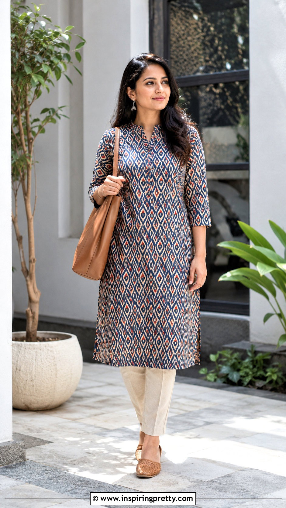 Ikat Kurti Top With Cotton Pants - 50 kurti top designs for women