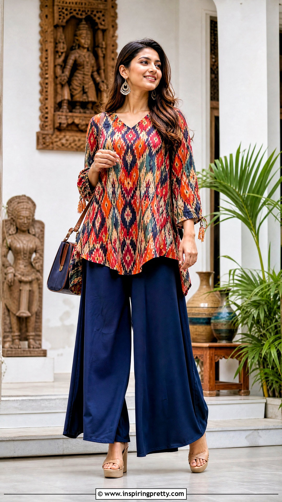 Ikat Printed Top With Palazzo Pants - 50 printed tops for women