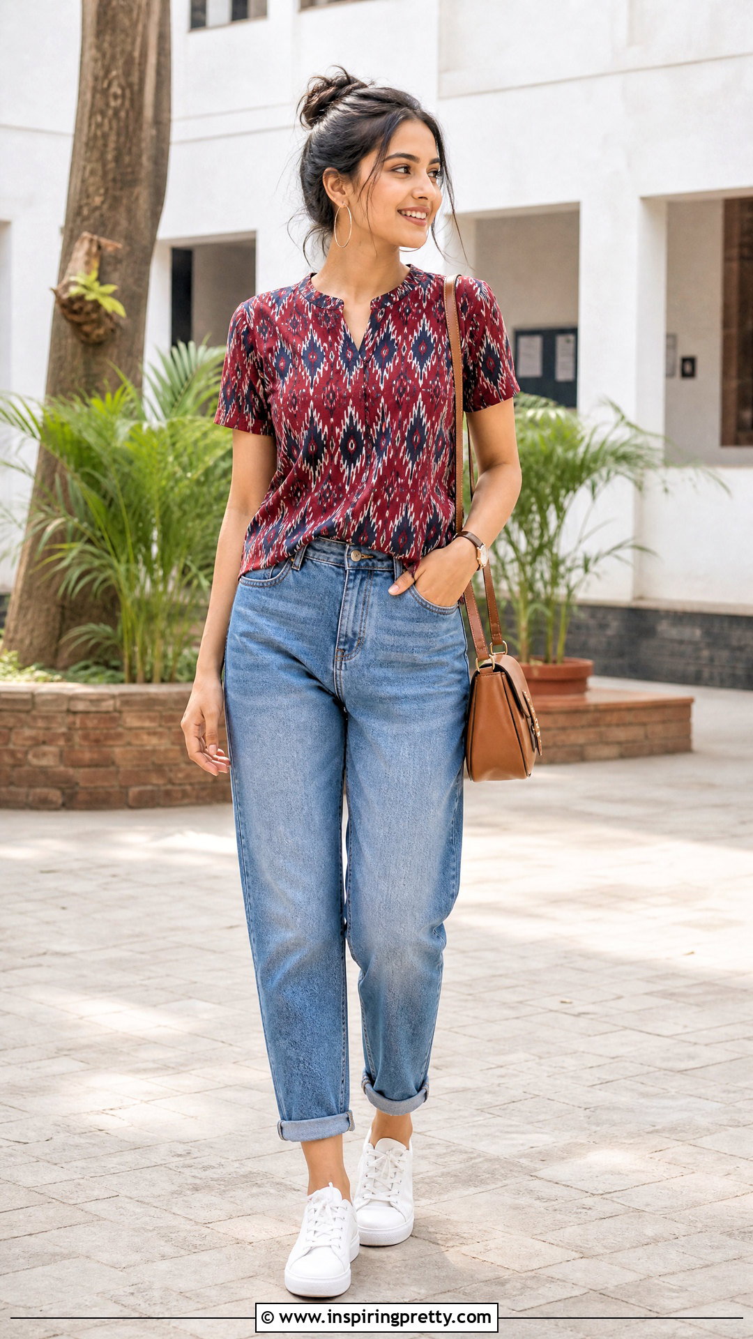 Ikat Short Kurtha Top With Mom Jeans - 20 Short Kurtha Tops For Women