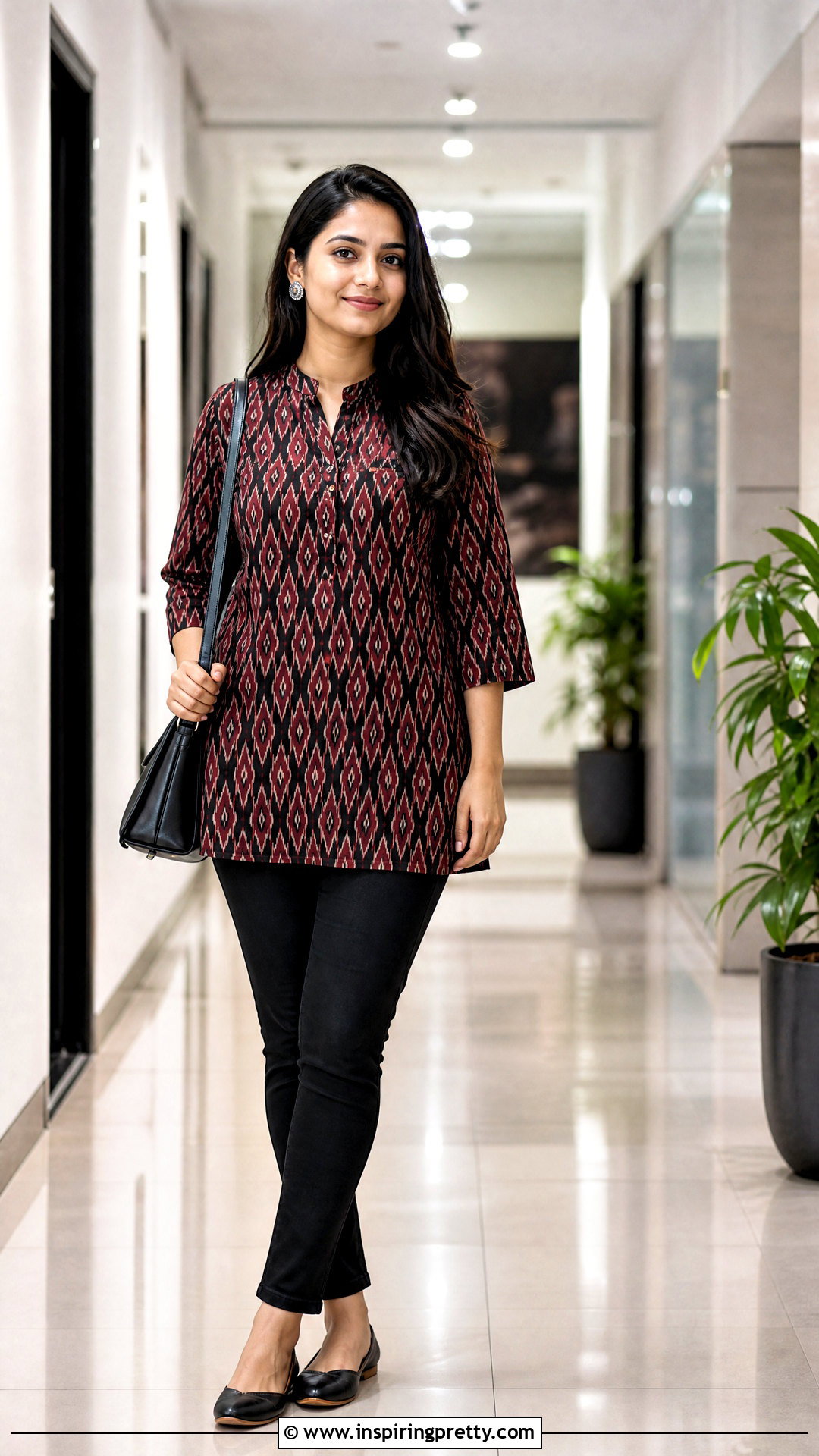 Ikat Short Kurti With Black Jeans - 50 jeans tops indian styles