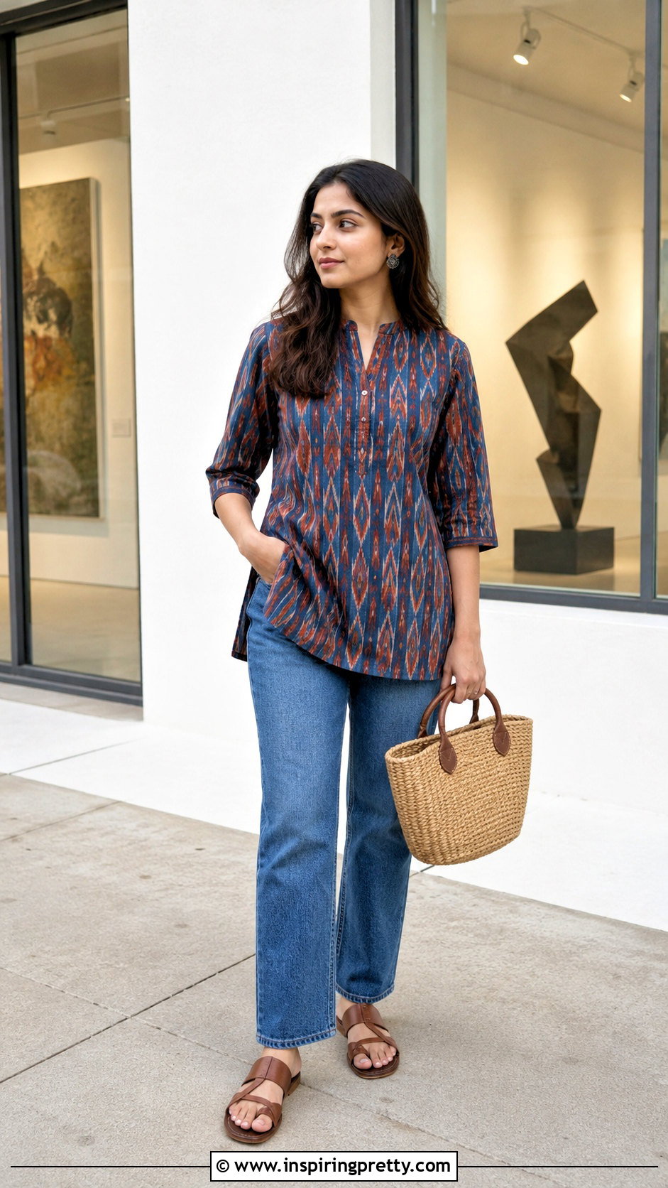 Ikat Short Kurti With Straight Jeans - 50 short kurti tops for jeans