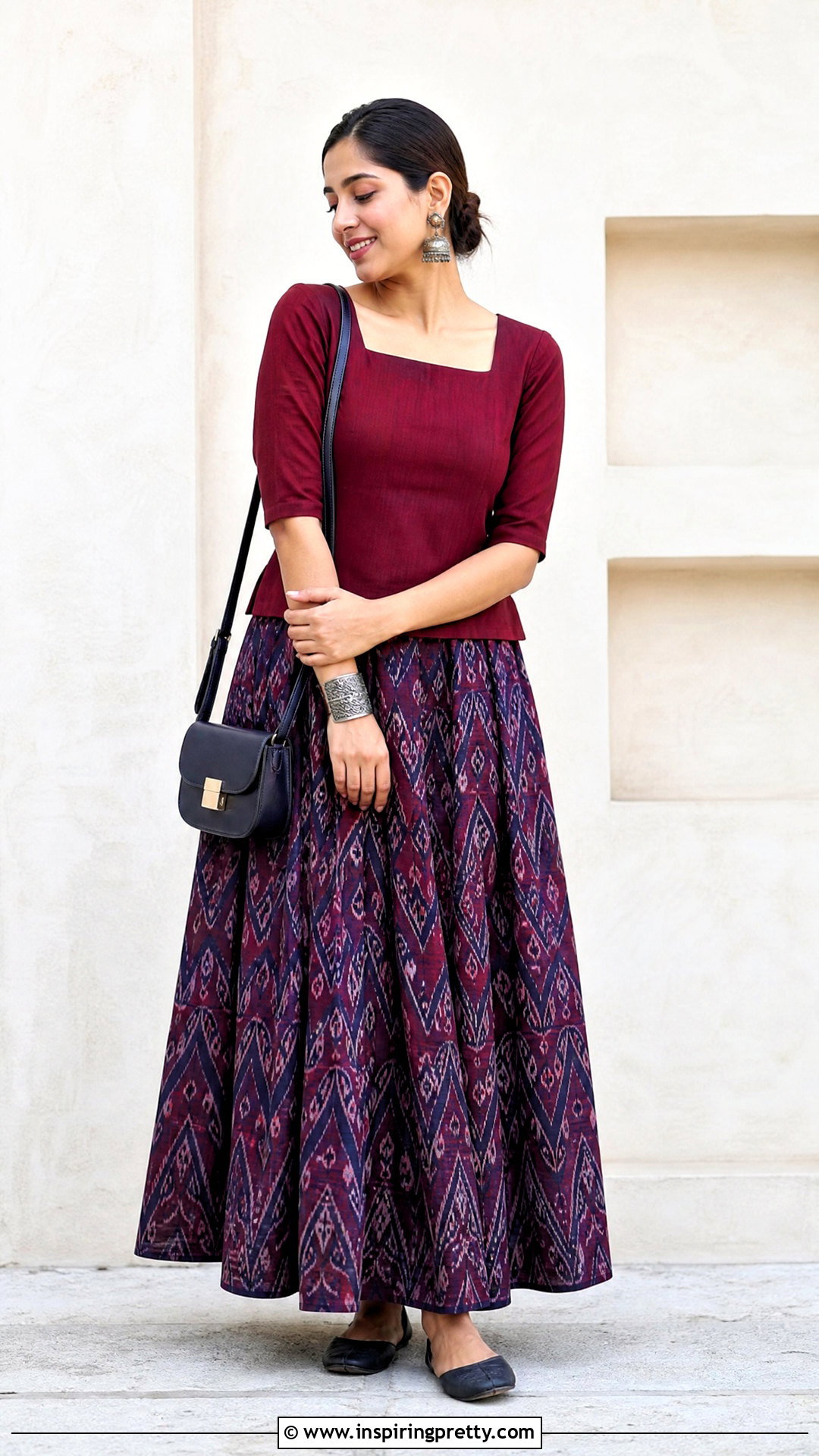 Ikat Skirt And Solid Top Indian Outfit - 50 skirt and top indian outfits