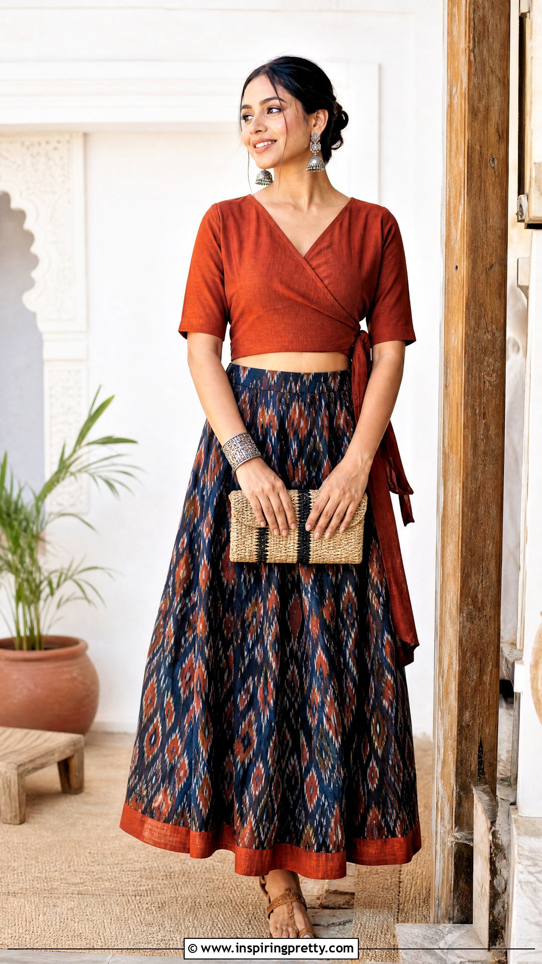 Ikat Skirt And Wrap Top - 50 skirt and top traditional outfit ideas