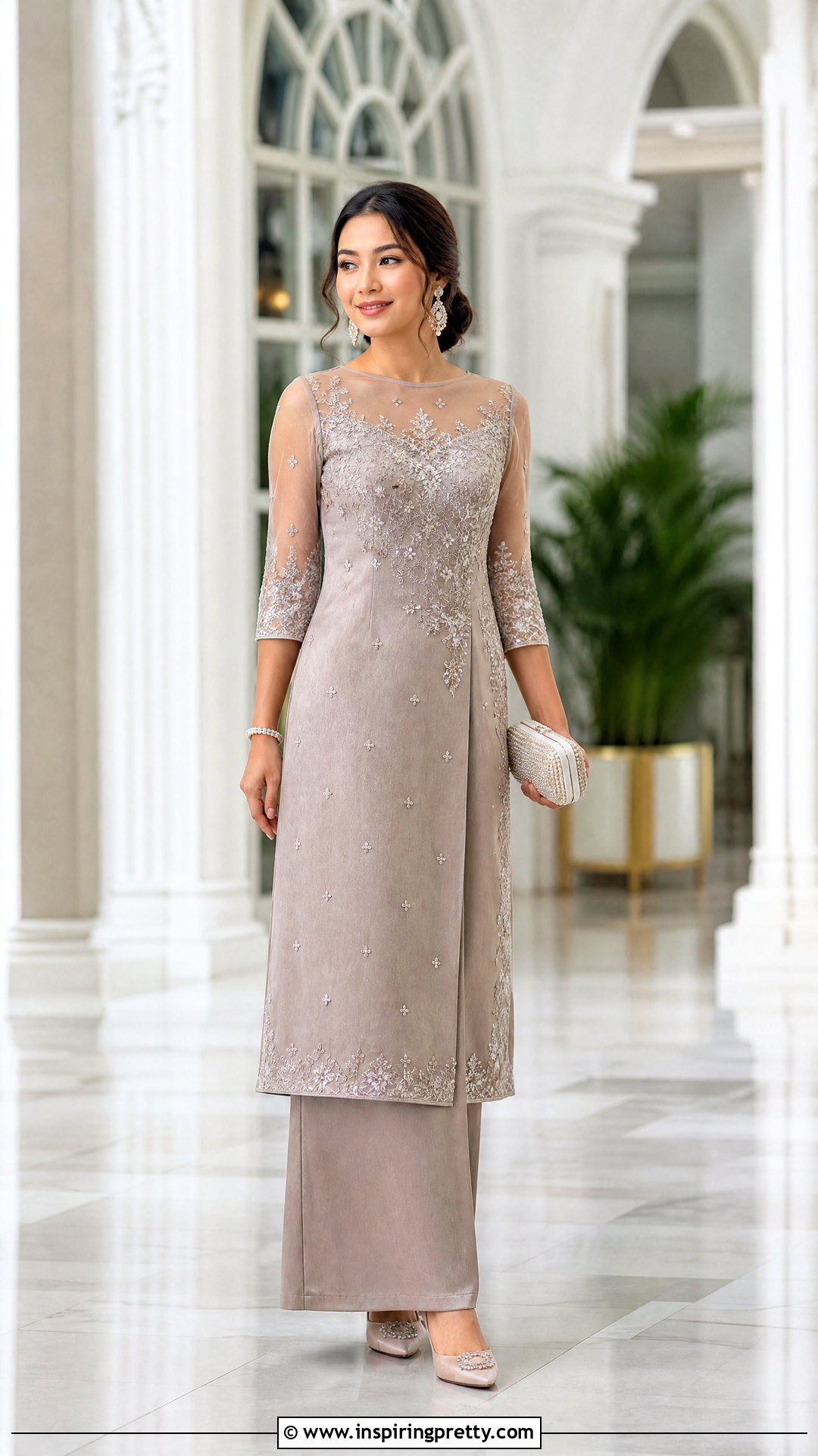 Illusion Neck Kurti With Straight Skirt - 20 kurthi tops neck designs