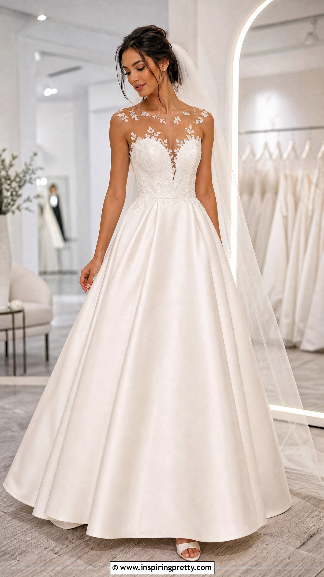 Illusion Neckline Wedding Dress With Lace Top And Satin Skirt - 25 Wedding Dresses Lace Top Plain Skirts