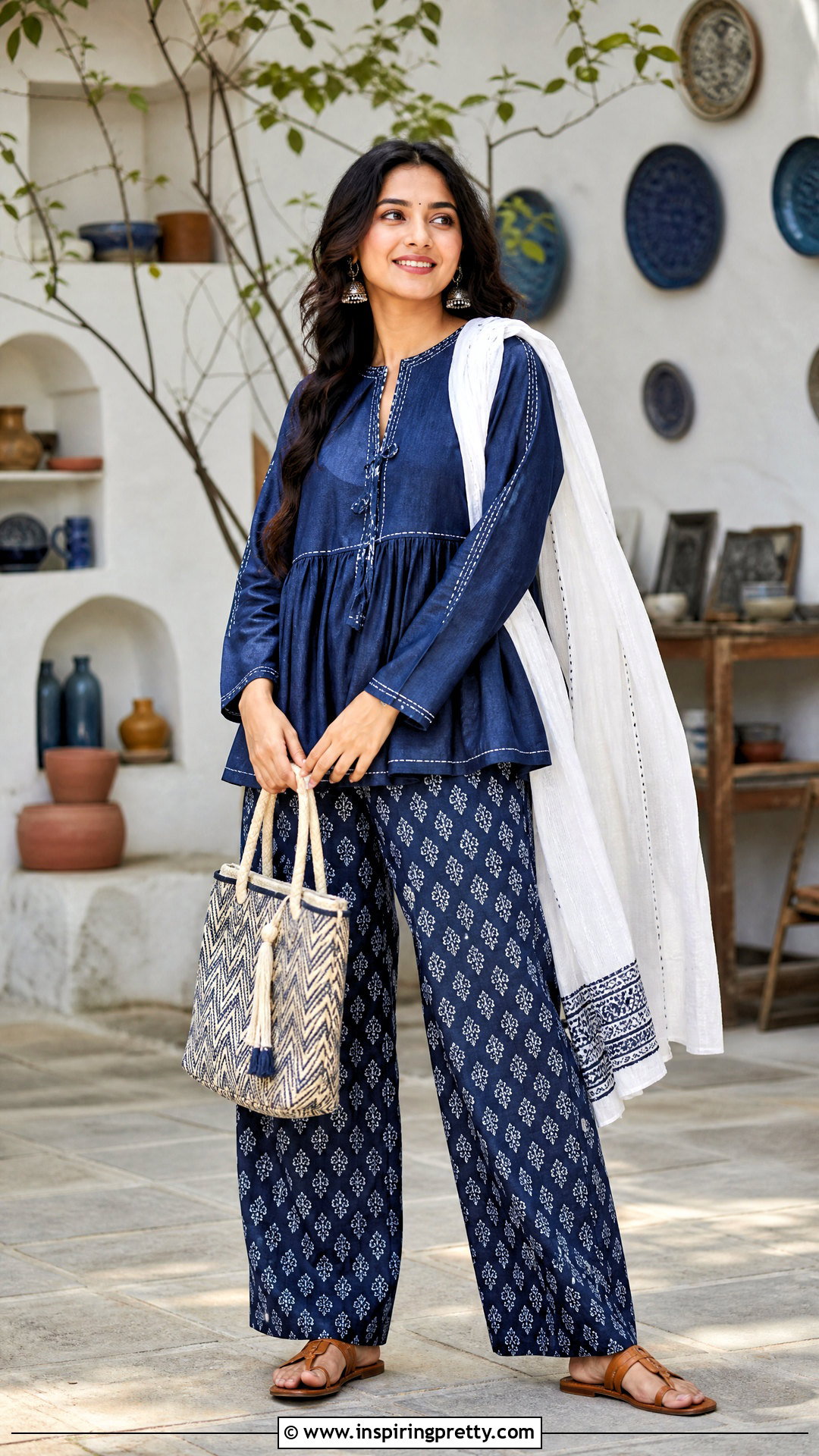 Indigo Indian Peplum Top With Block Print Pants - 50 indian peplum top outfits