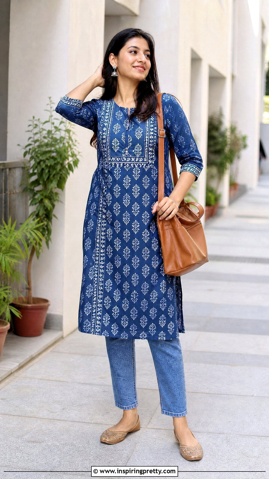 Indigo Kurti With Blue Jeans - 50 jeans tops indian styles