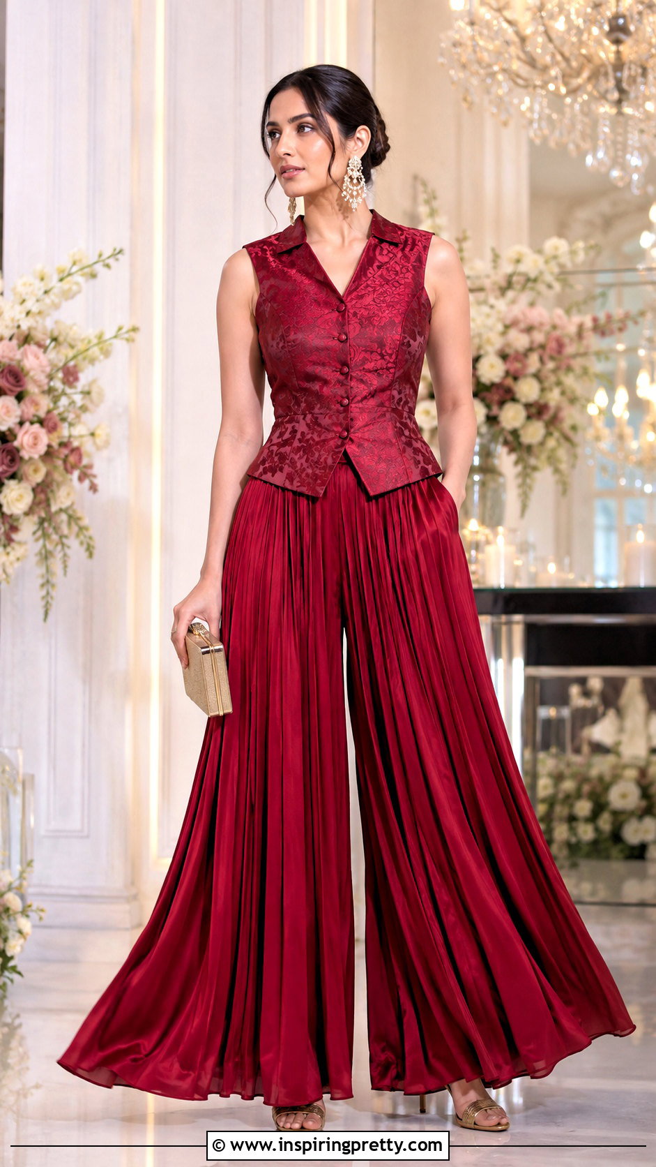 Indo Western Waistcoat Top With Pleated Palazzos - 50 Indo Western Tops outfit ideas