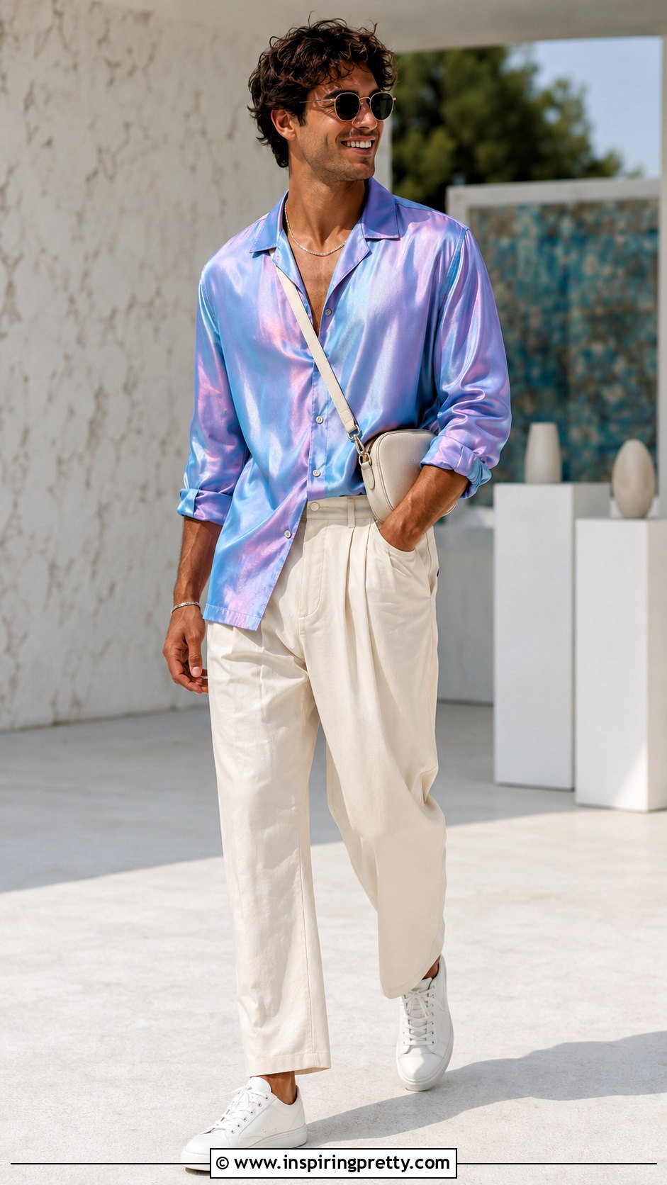 Iridescent Sparkly Shirt With Cream Trousers - 20 Mens Sparkly Tops