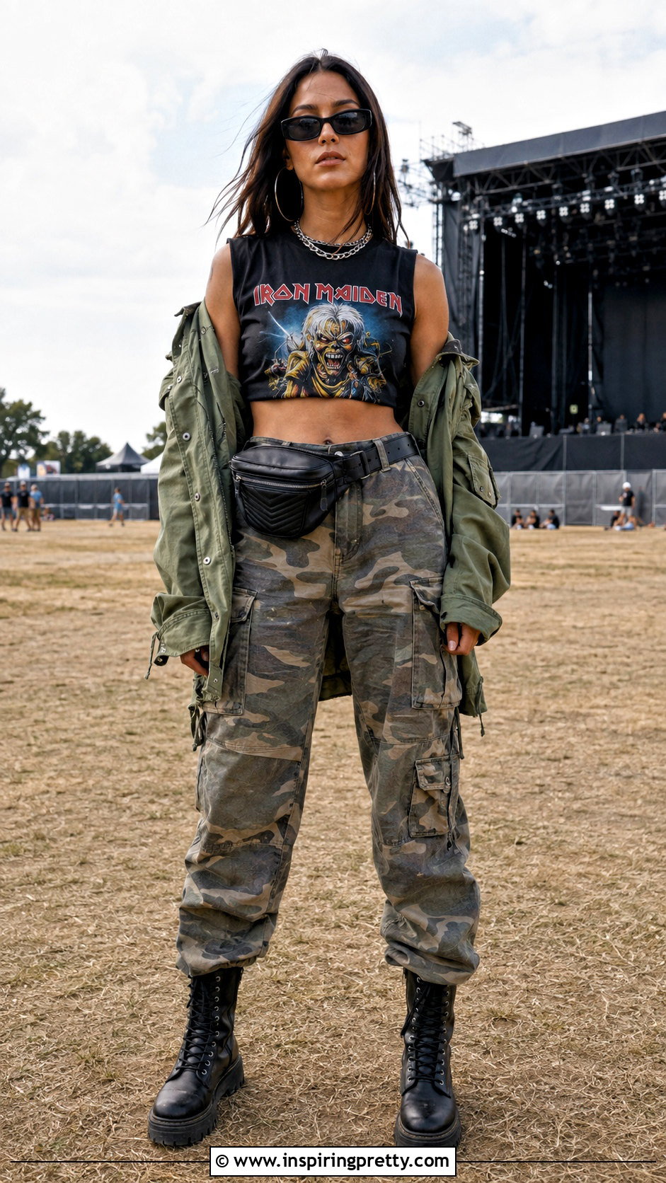 Iron Maiden Crop Top With Camo Cargo Pants - 25 Iron Maiden Crop Top outfit ideas