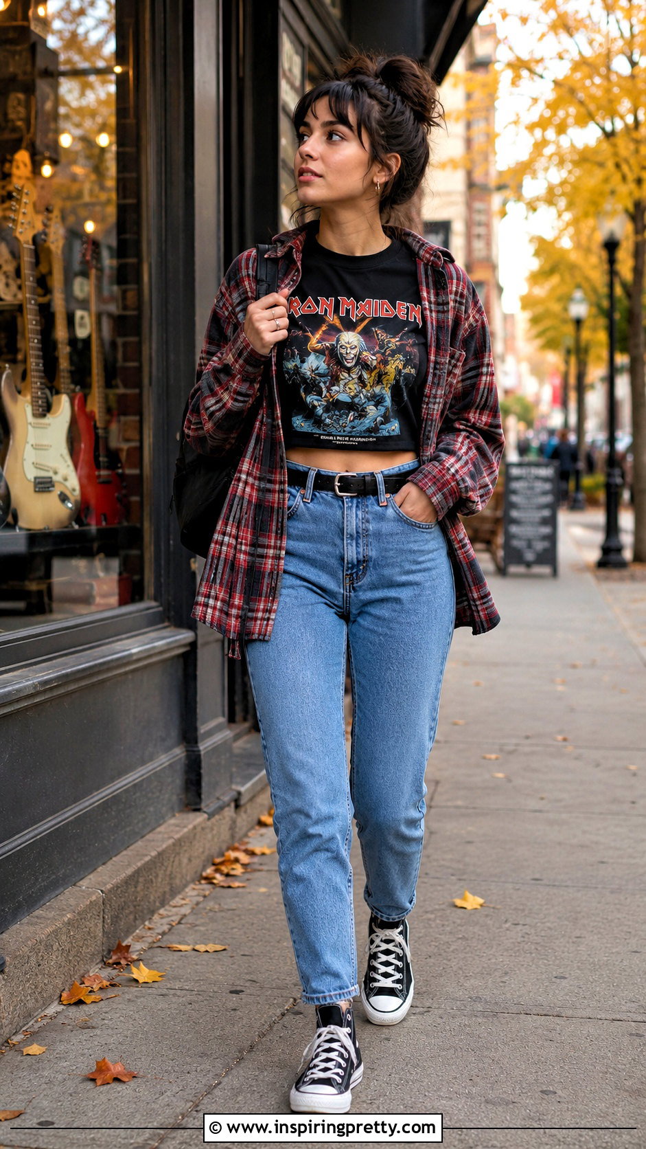 Iron Maiden Crop Top With Flannel And Mom Jeans - 25 Iron Maiden Crop Top outfit ideas