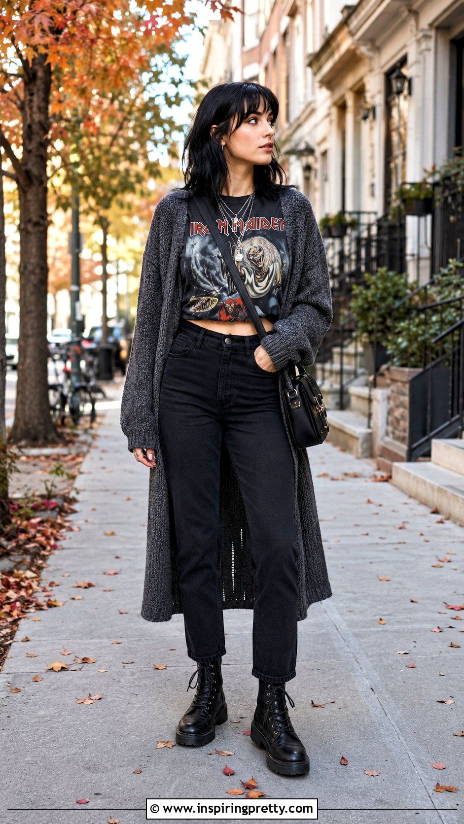 Iron Maiden Crop Top With Long Cardigan And Combat Boots - 25 Iron Maiden Crop Top outfit ideas