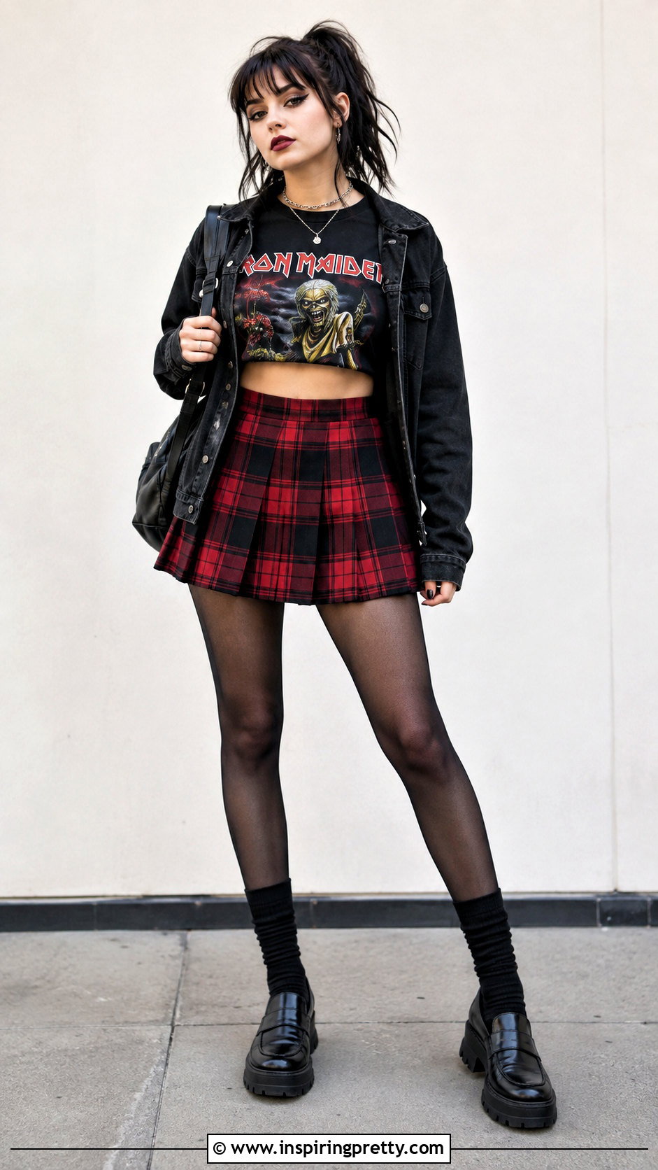 Iron Maiden Crop Top With Plaid Mini Skirt - 25 Iron Maiden Crop Top outfit ideas