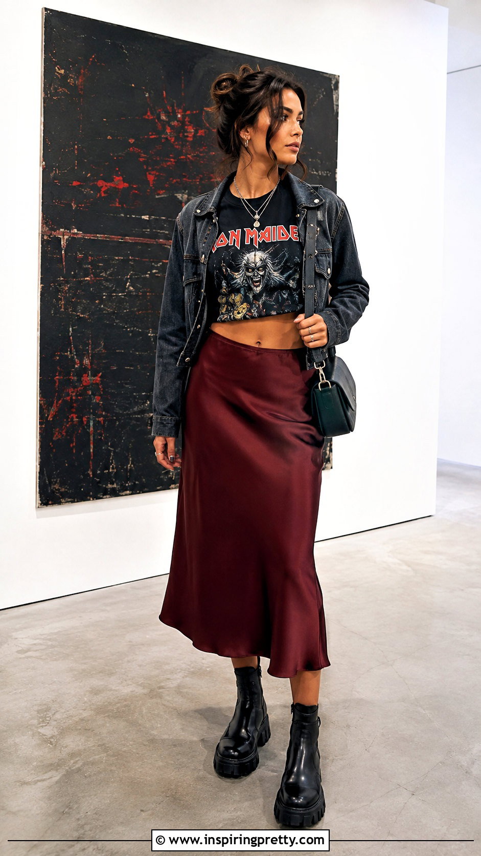 Iron Maiden Crop Top With Satin Midi Skirt - 25 Iron Maiden Crop Top outfit ideas