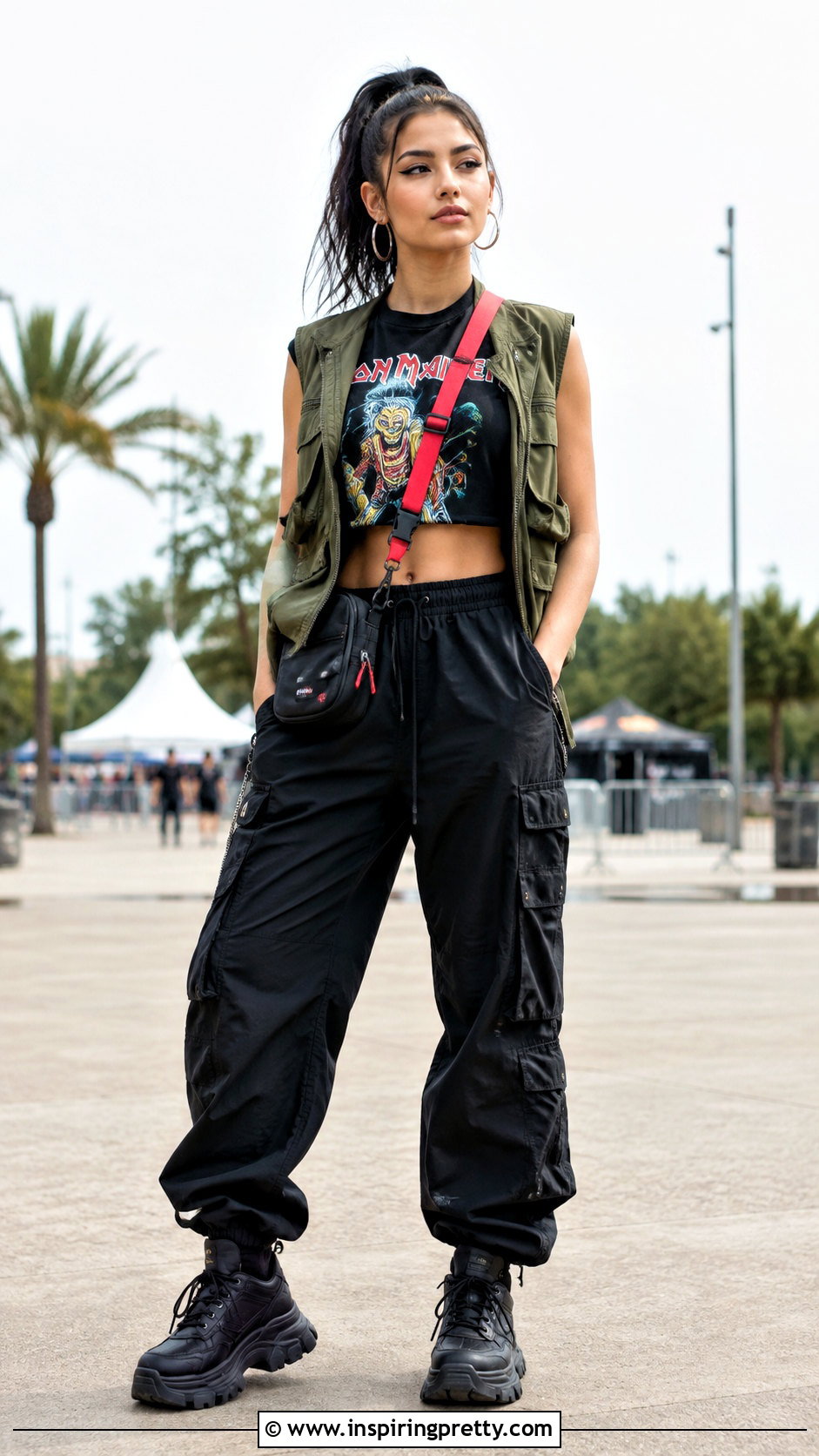 Iron Maiden Crop Top With Utility Vest And Parachute Pants - 25 Iron Maiden Crop Top outfit ideas